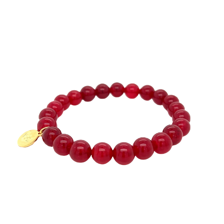 Chinese Red Jade Bead Bracelet