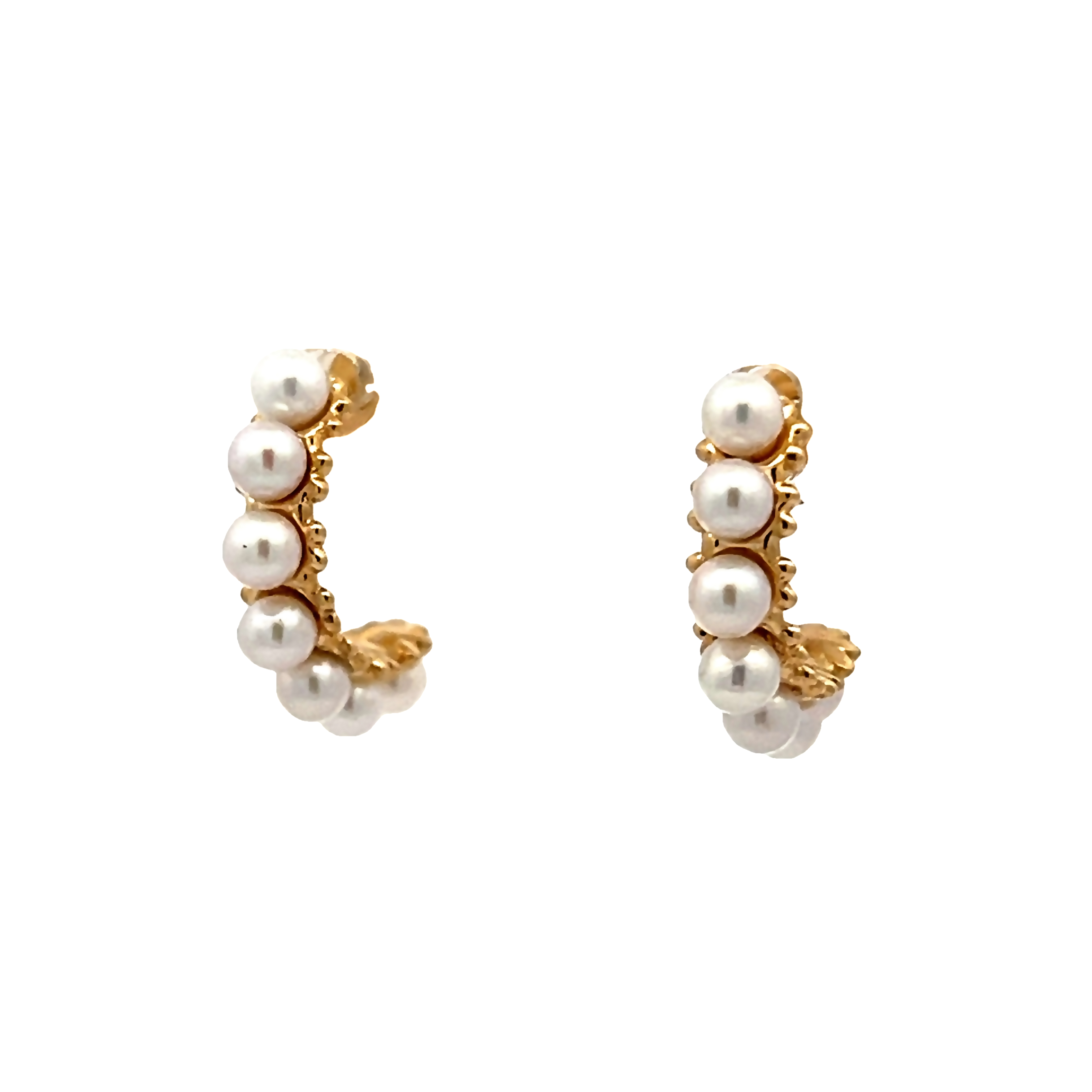 14k Yellow Gold Pearl Hoop Earrings