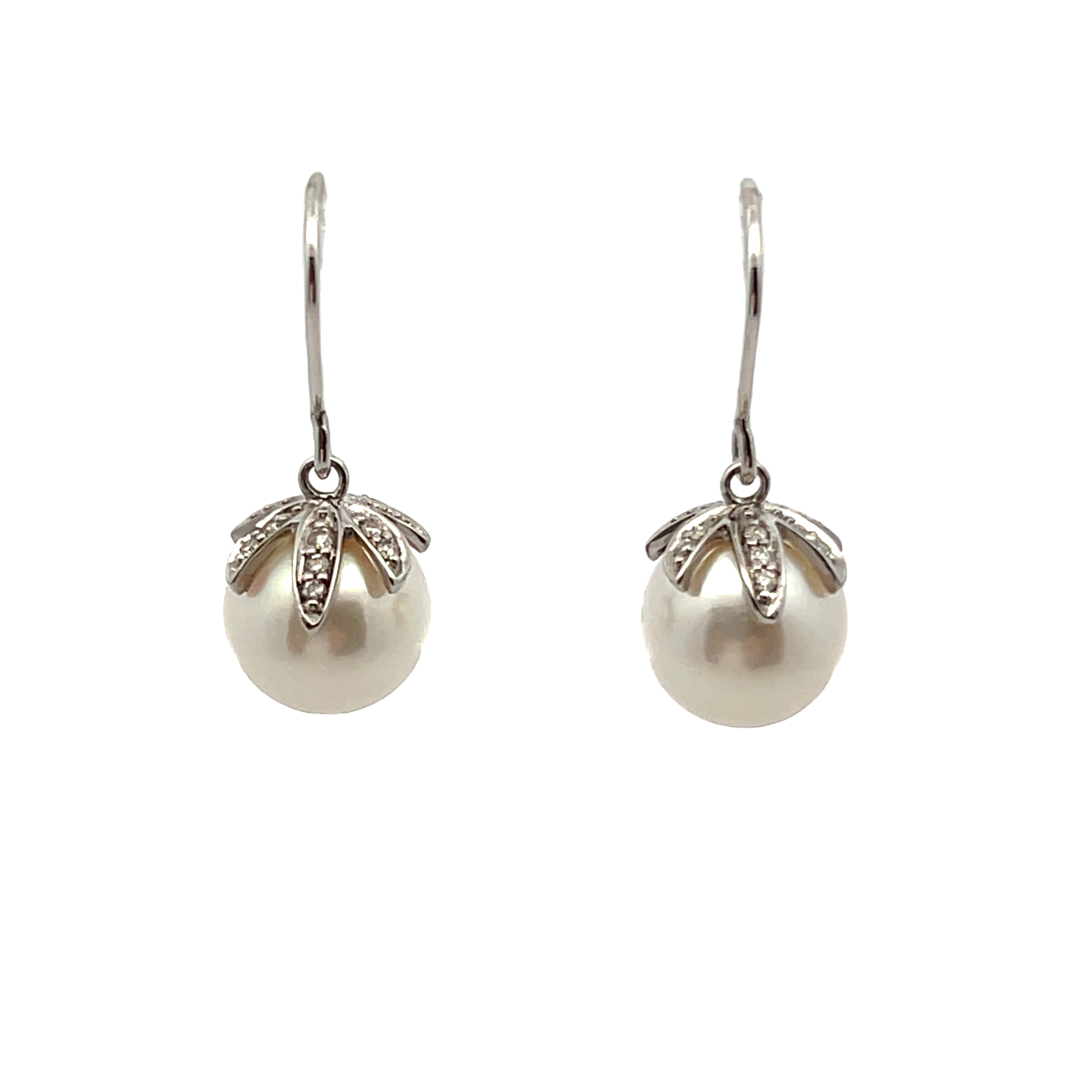 14k White Gold Pearl And Diamond Earrings