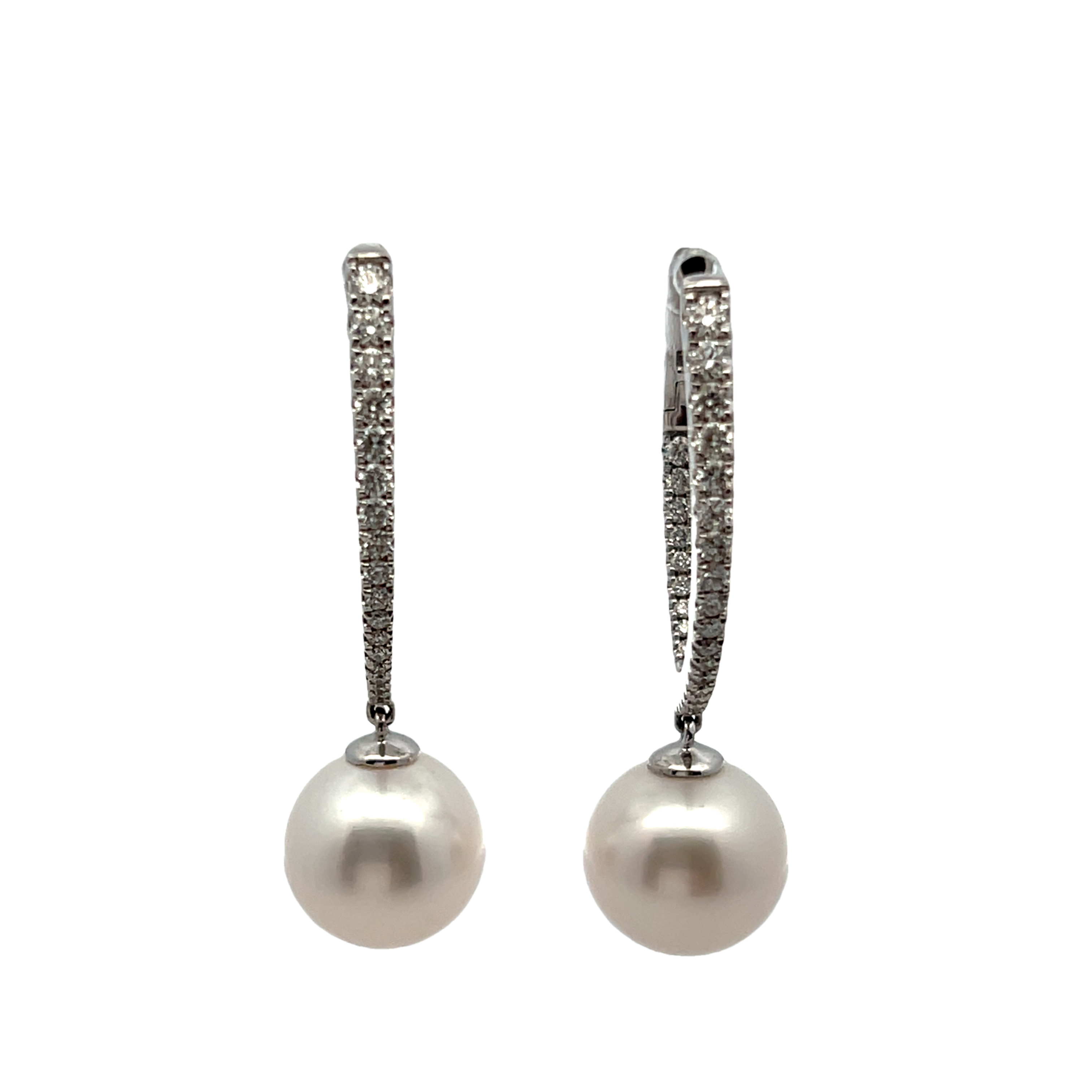 14k White Gold Pearl And Diamond Earrings