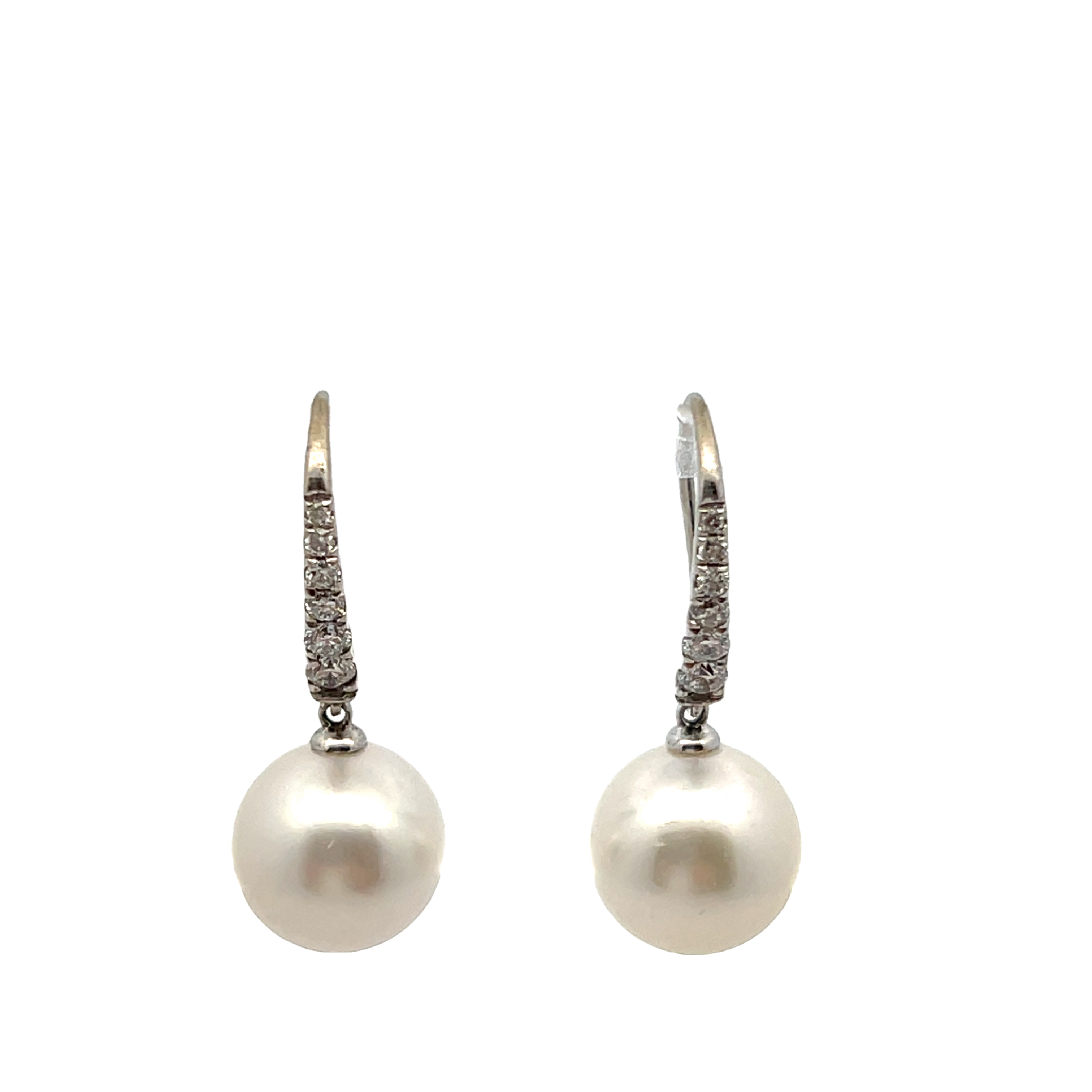 14k White Gold Pearl And Diamond Earrings