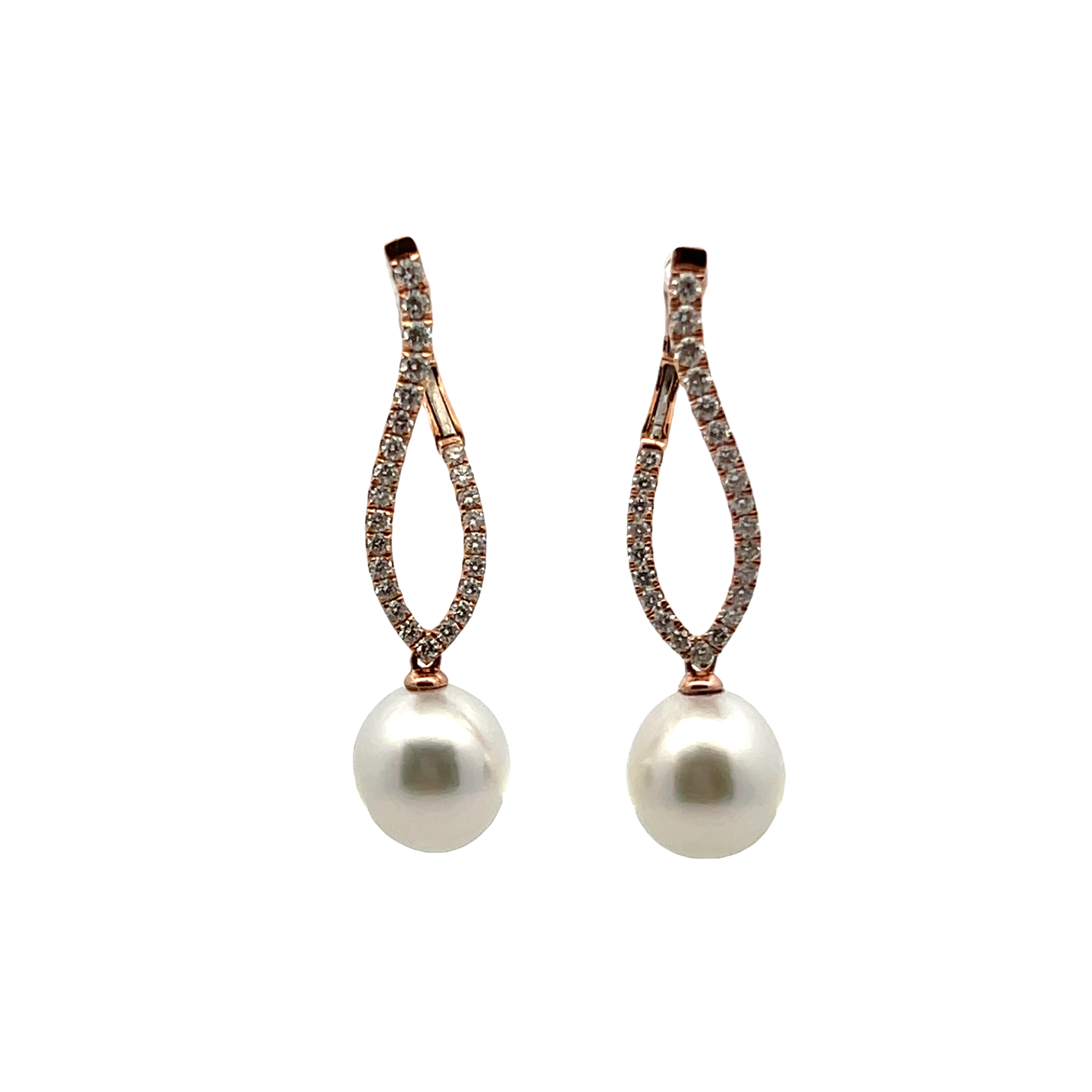 18k Rose Gold Pearl And Diamond Earrings