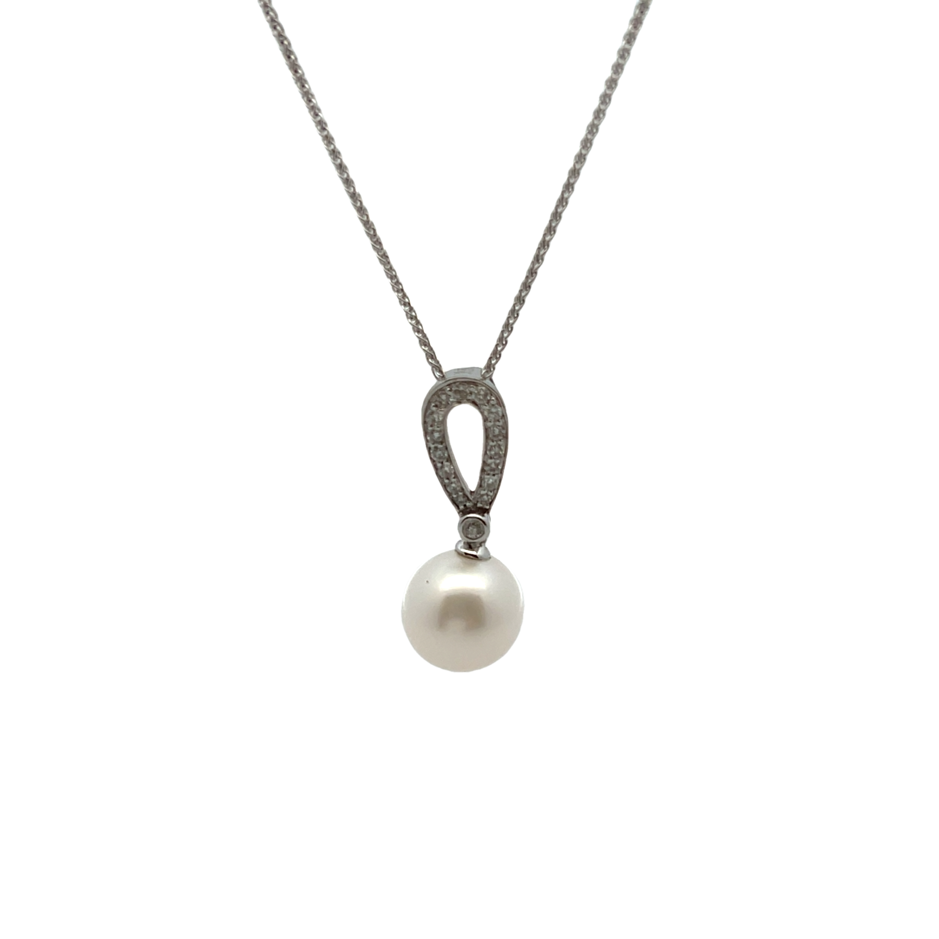 14k White Gold Pearl And Diamond Pendant