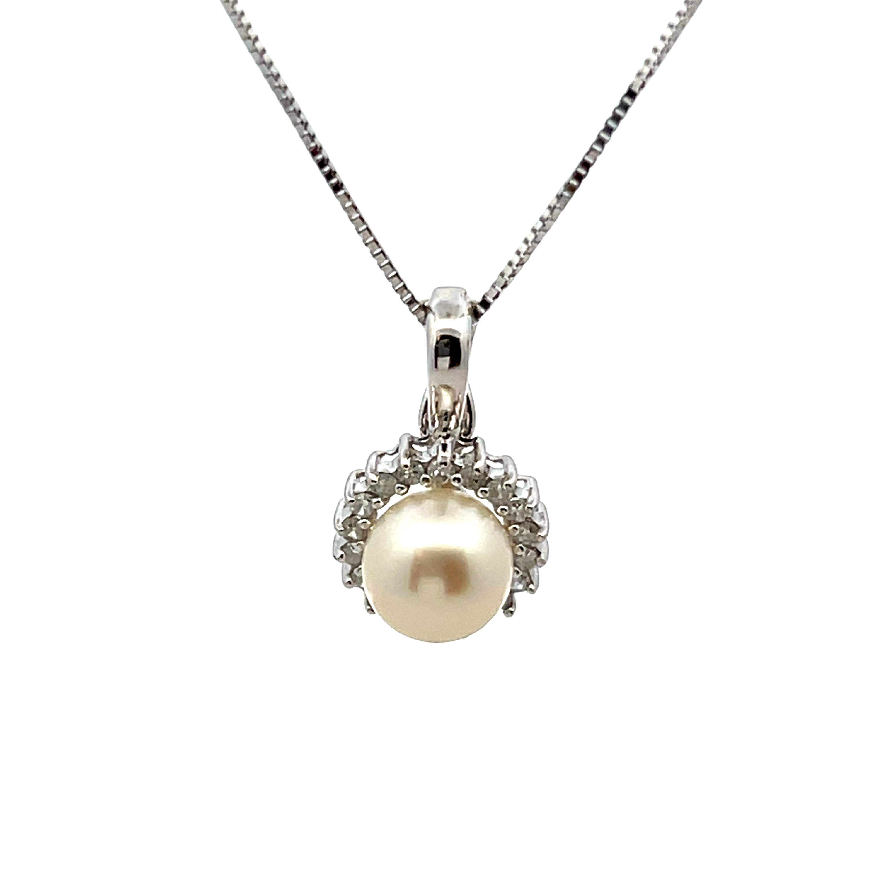 14k White Gold Pearl And Diamond Pendant