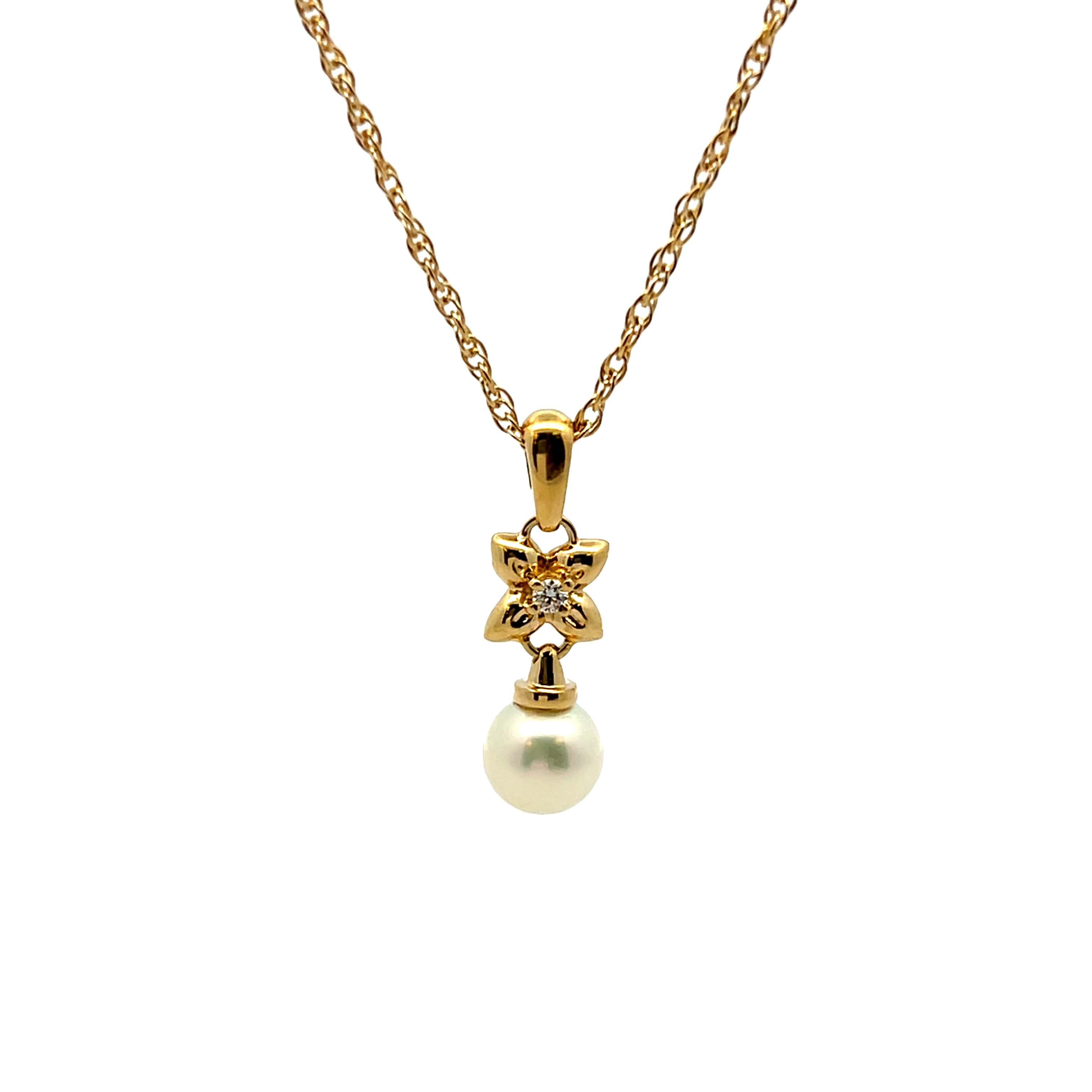 18k Yellow Gold Pearl And Diamond Pendant