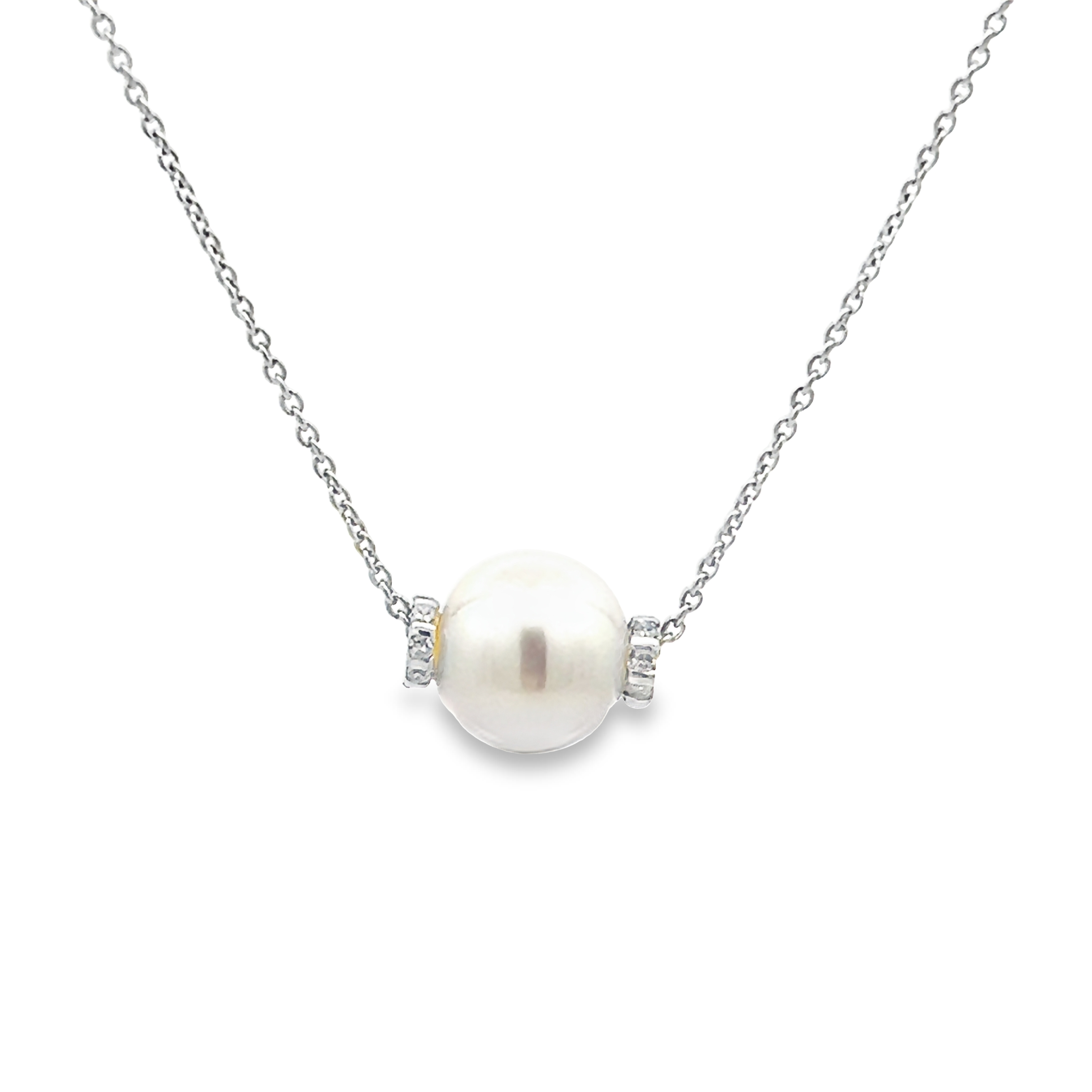 Sterling Silver Diamond And Pearl Necklace