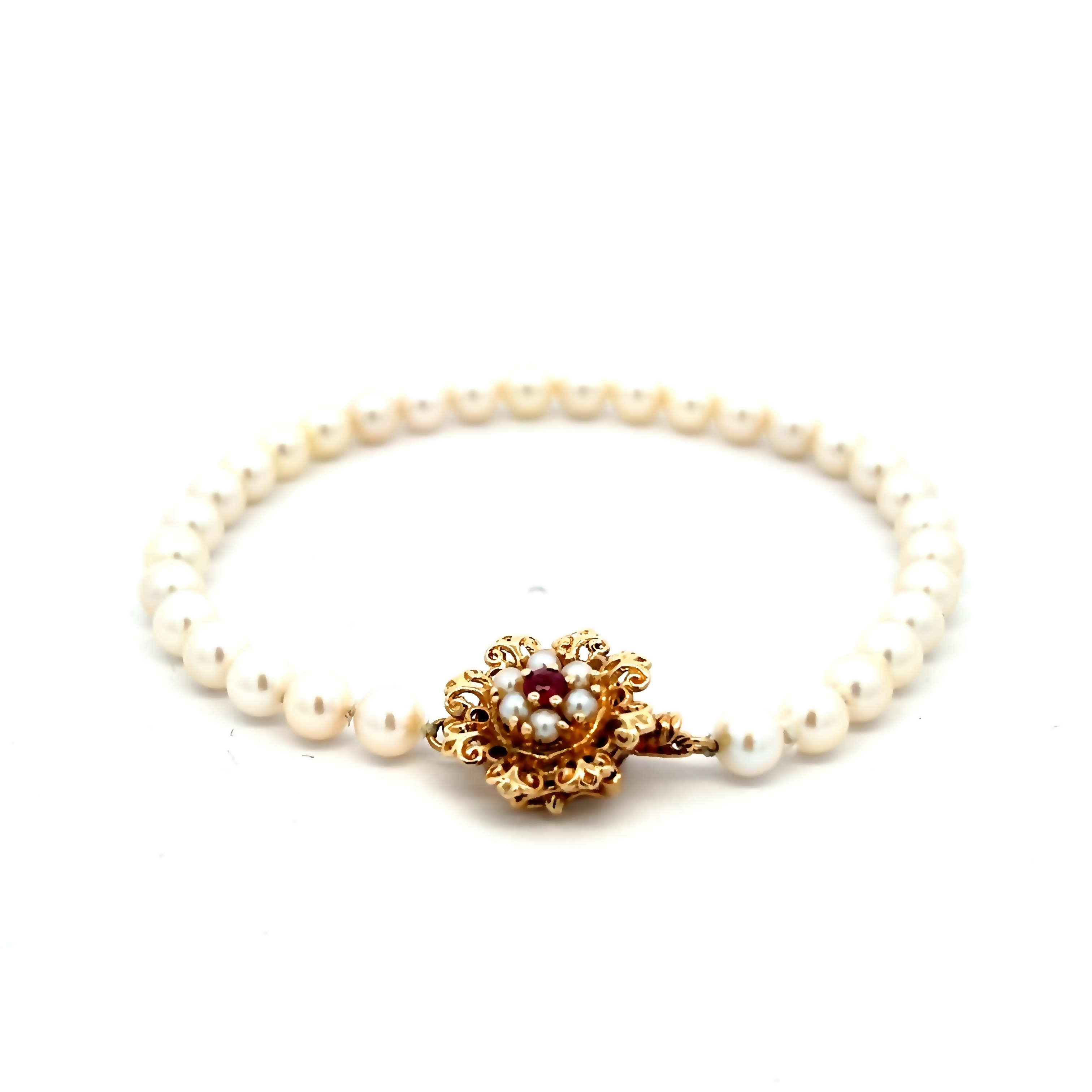 14k Gold Ruby And Pearl Bracelet