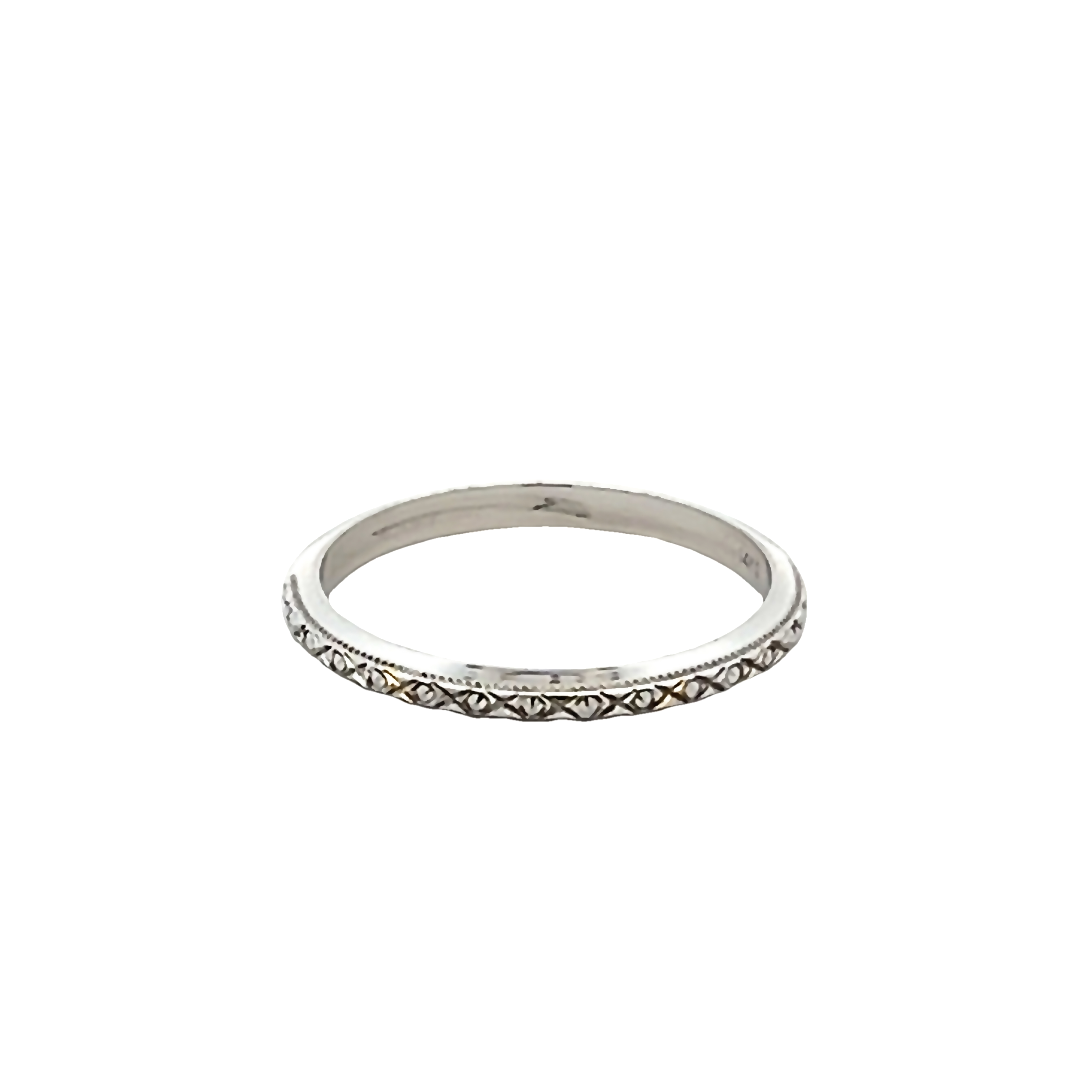 14k White Gold Etched Wedding Band