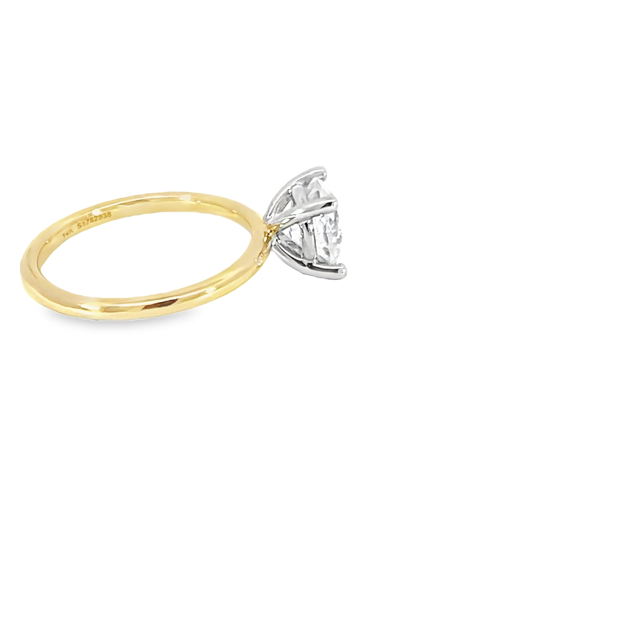 14 Karat Yellow Gold Solitaire Semi Mount Engagement Ring With A 14 Karat White Gold Head. Size 6.5