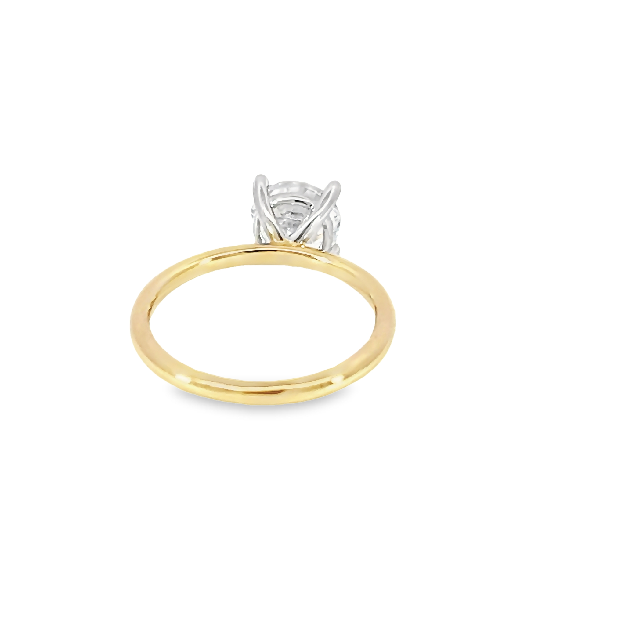 14 Karat Yellow Gold Solitaire Semi Mount Engagement Ring With A 14 Karat White Gold Head. Size 6.5