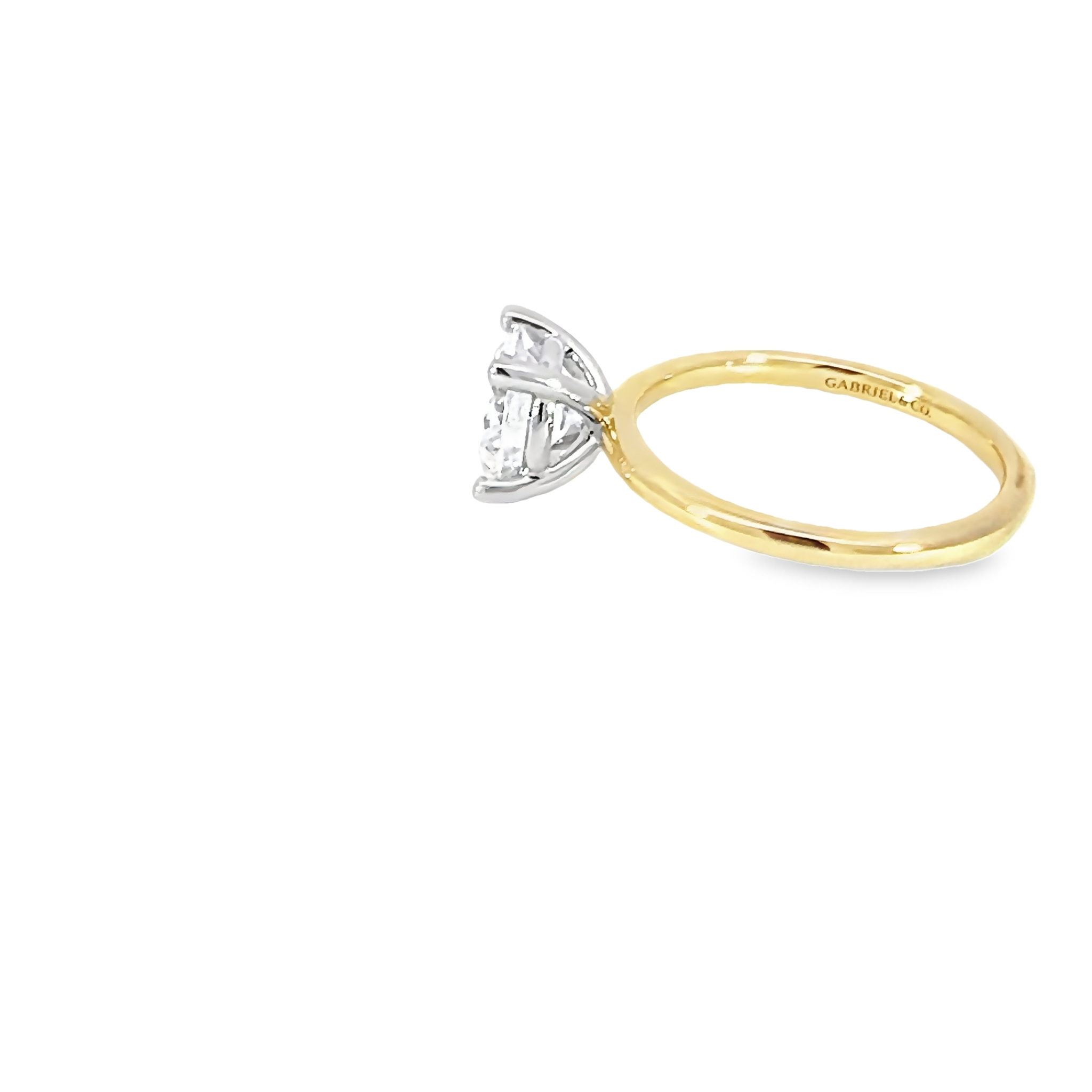 14 Karat Yellow Gold Solitaire Semi Mount Engagement Ring With A 14 Karat White Gold Head. Size 6.5