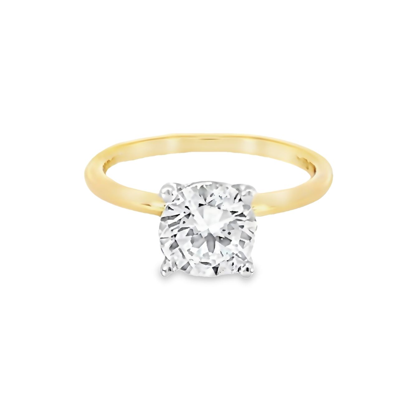 14 Karat Yellow Gold Solitaire Semi Mount Engagement Ring With A 14 Karat White Gold Head.