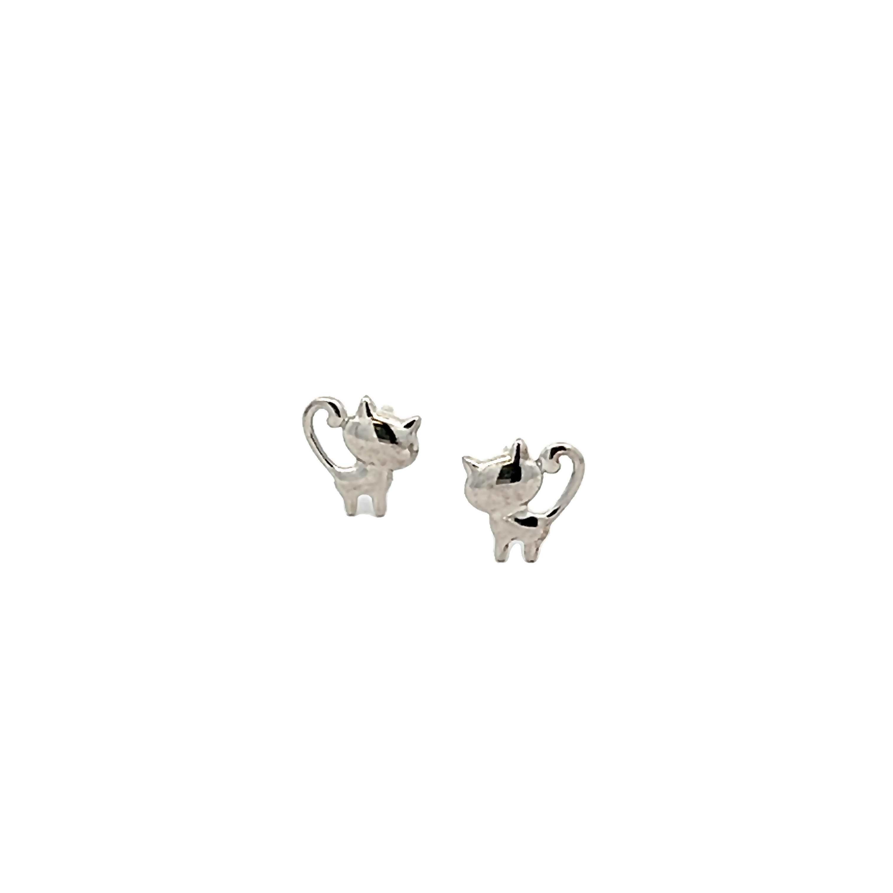 14k White Gold Cat Stud Earrings