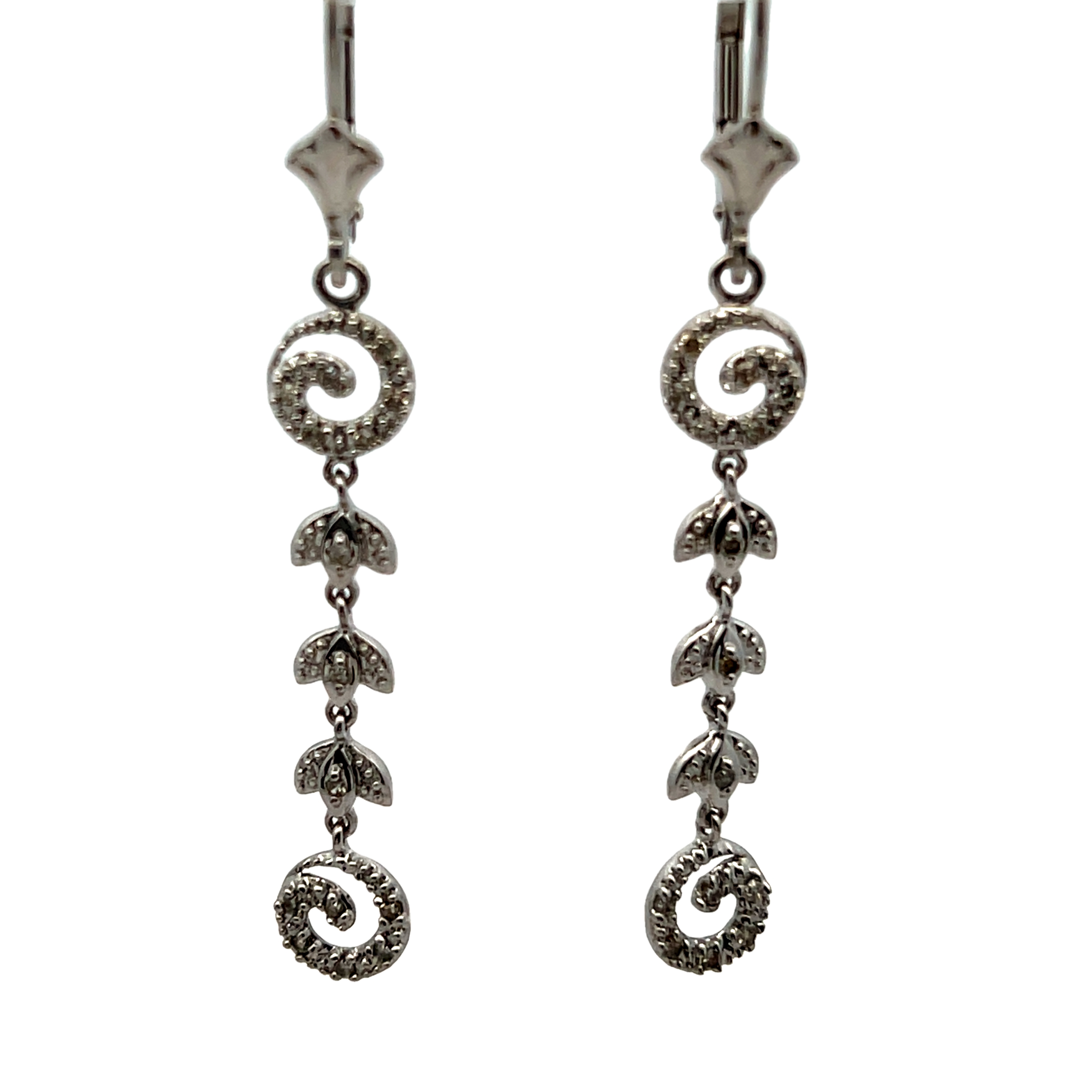 14k White Gold Diamond Dangle Earrings