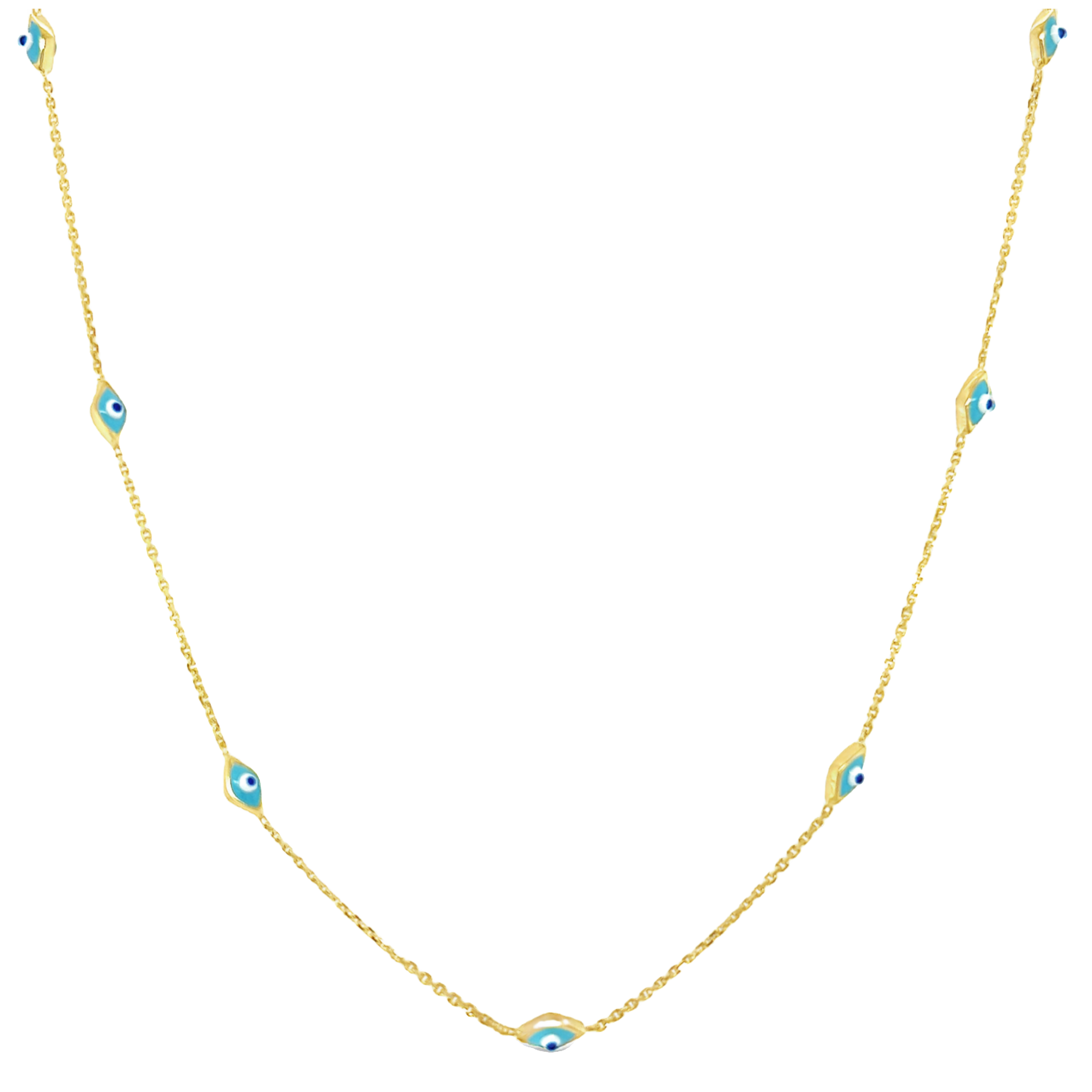 14k Yellow Gold Evil Eye Station Necklace