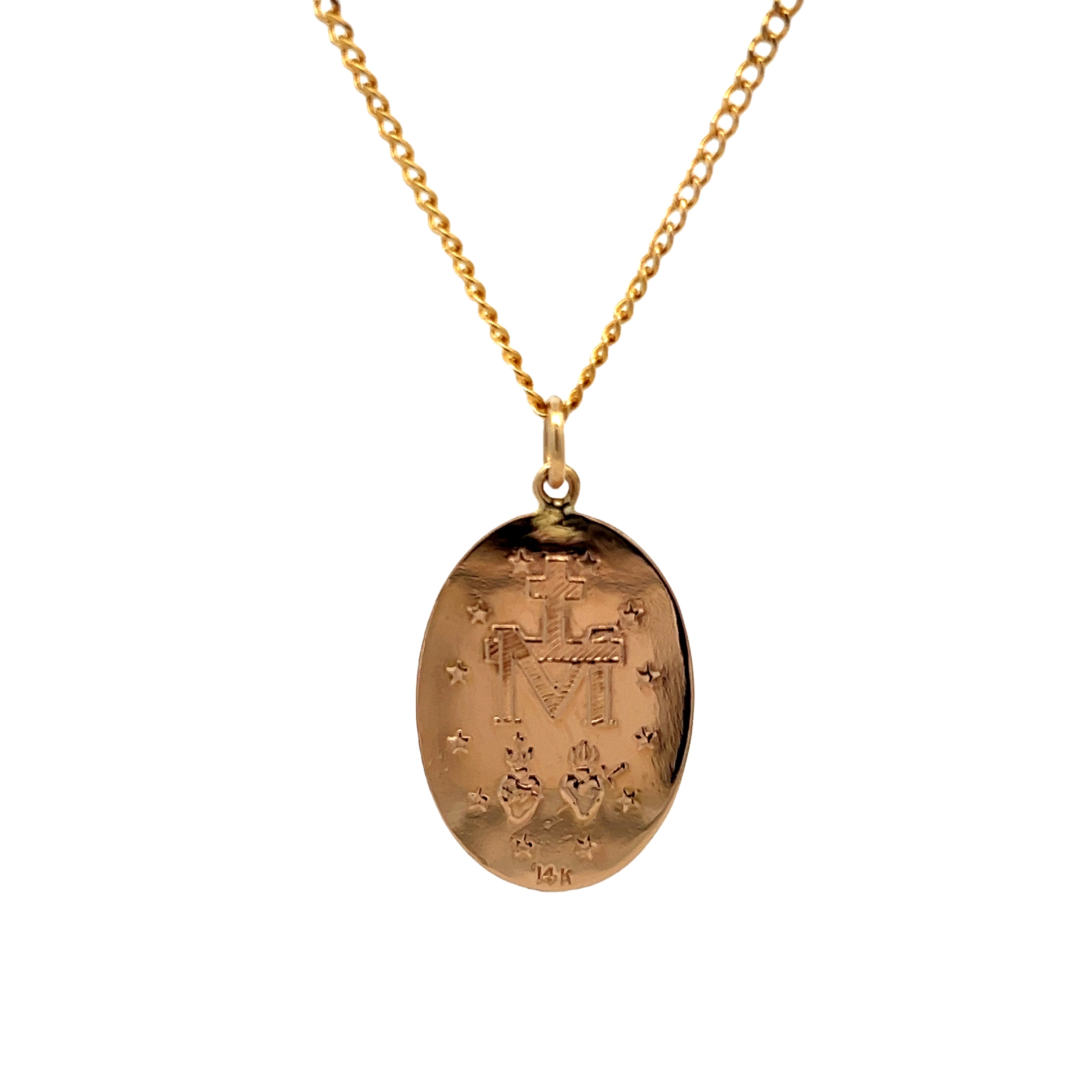 14k Yellow Gold Mother Mary Pendant Necklace