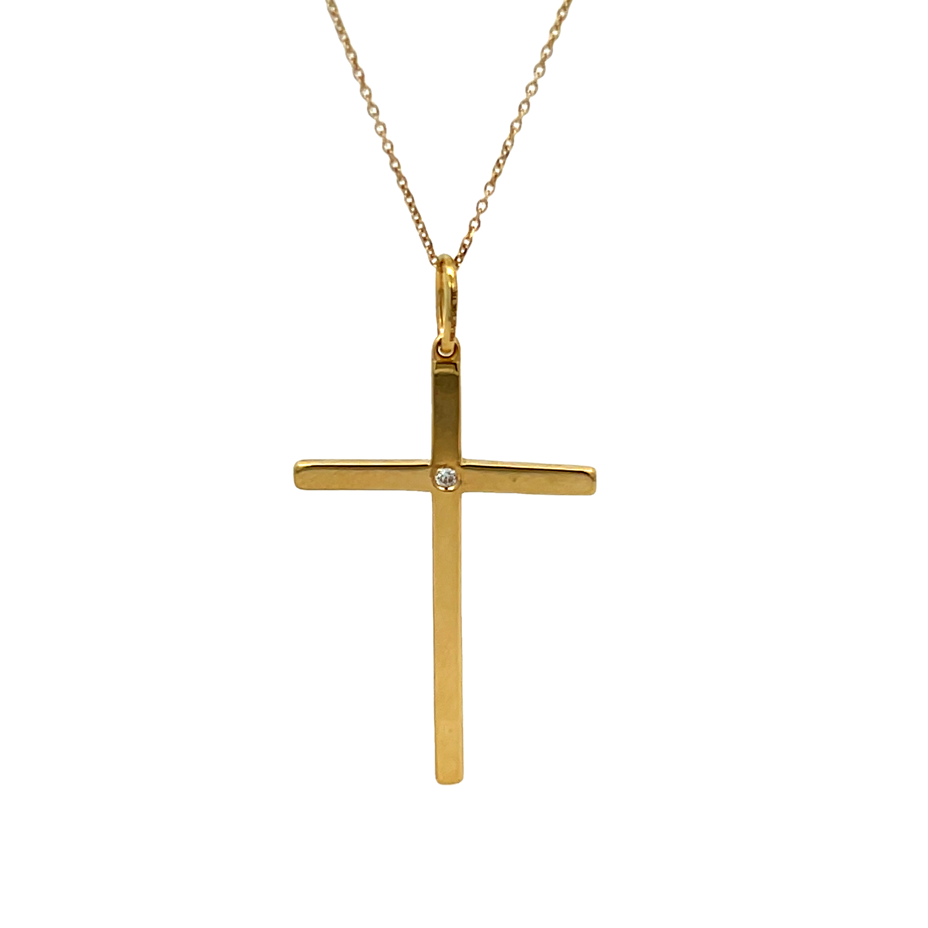 14k Yellow Gold Diamond Cross Necklace