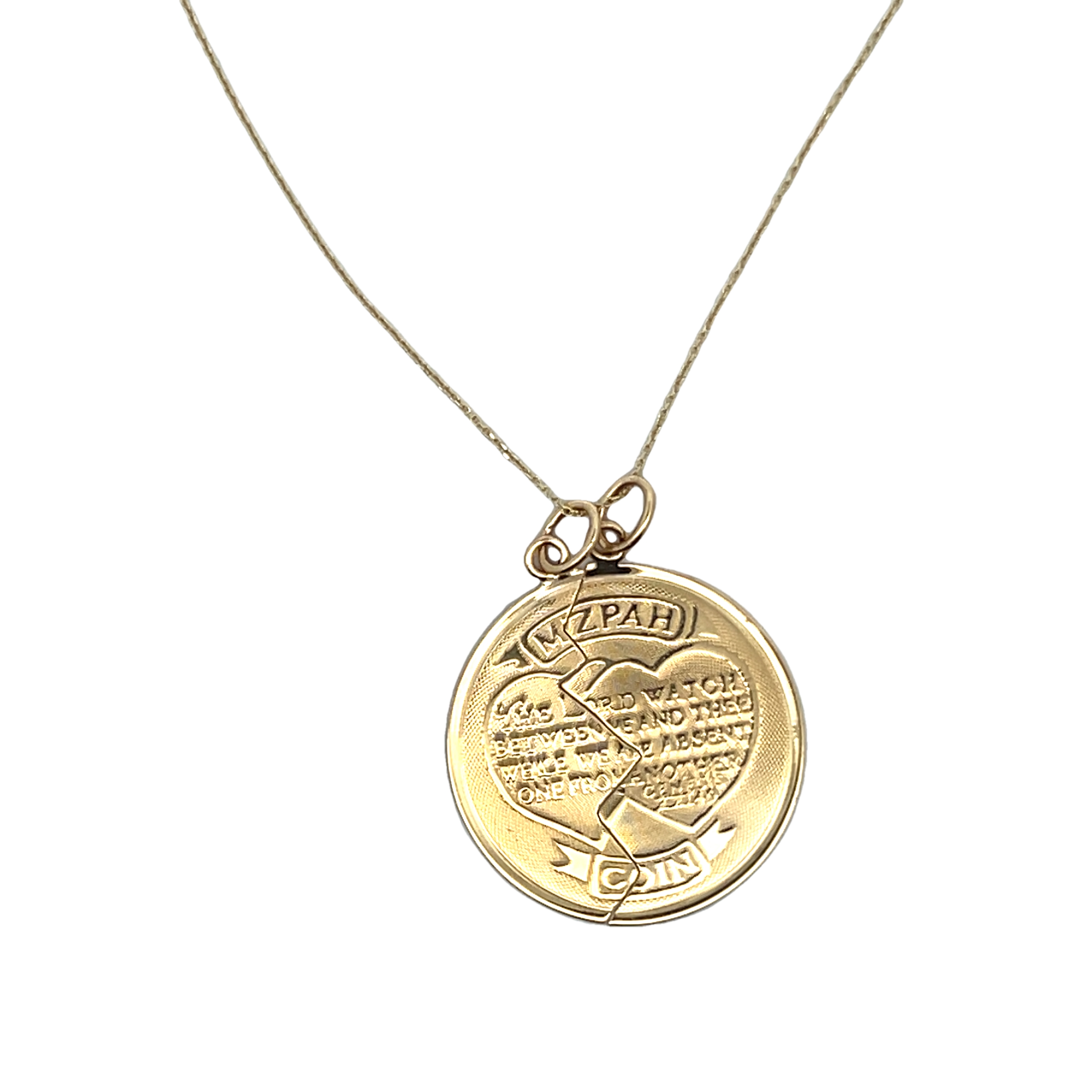 14k Yellow Gold Mizpah Coin Necklace