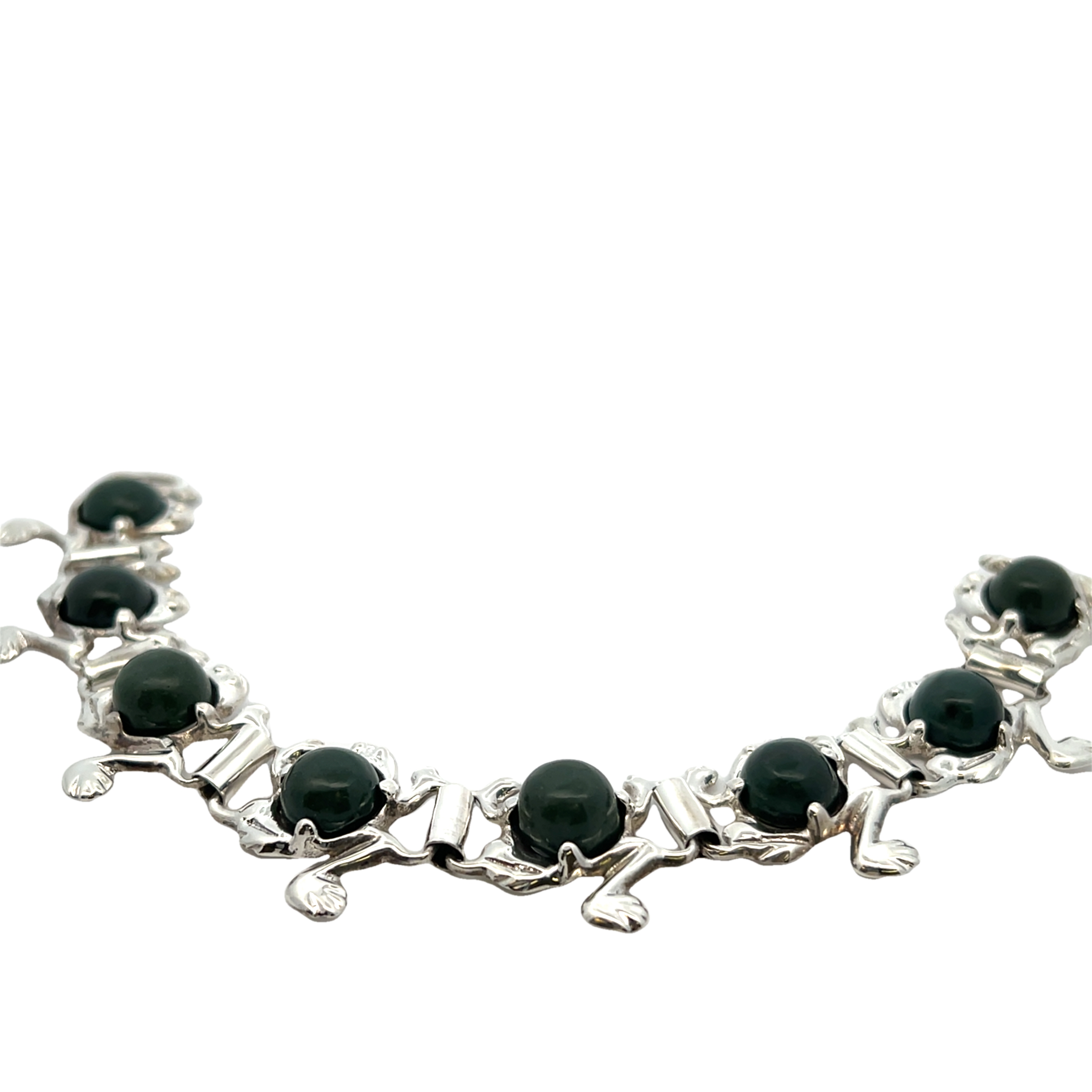 Sterling Silver And Jade Frog Bracelet