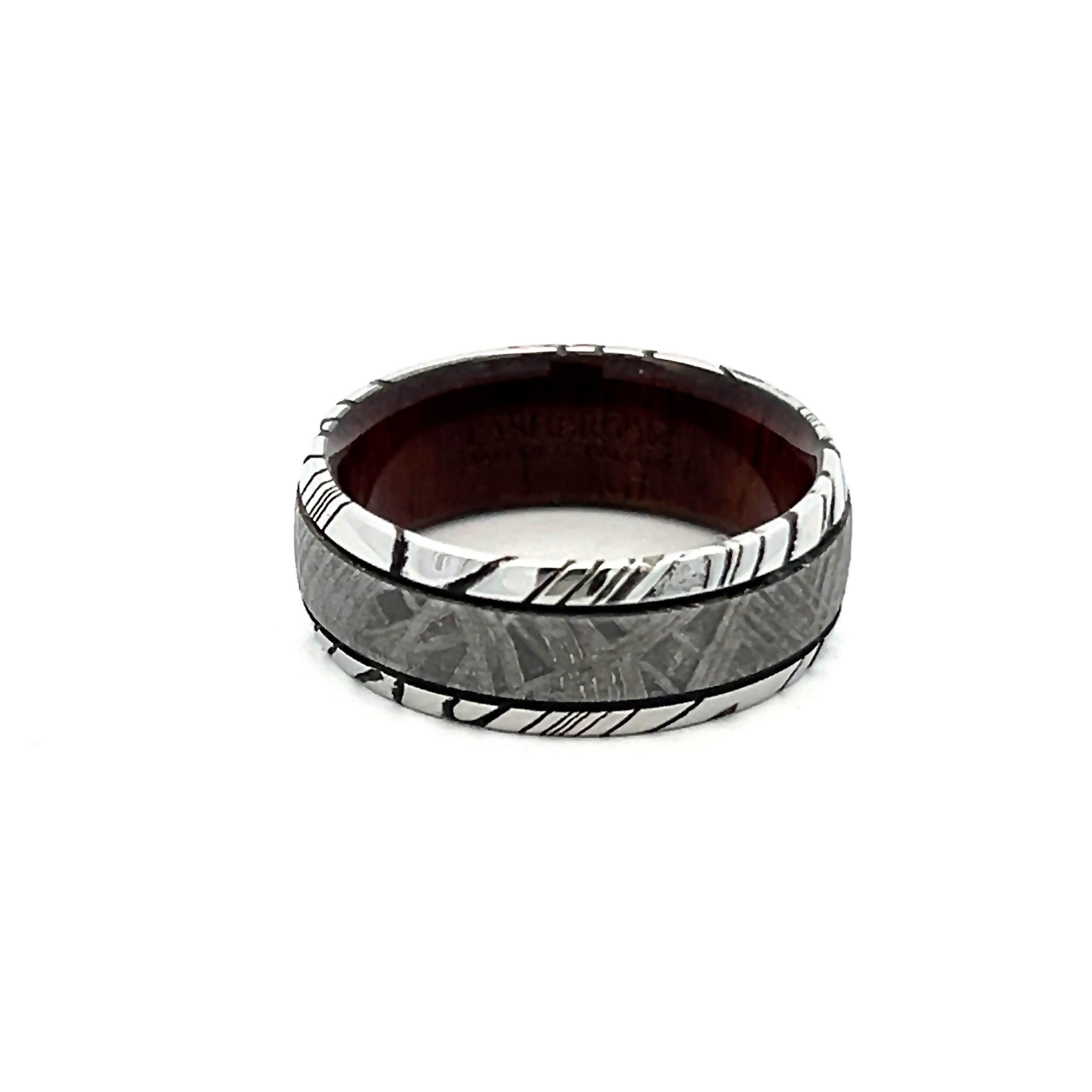 8mm Wood Inlay Damascus Wedding Band