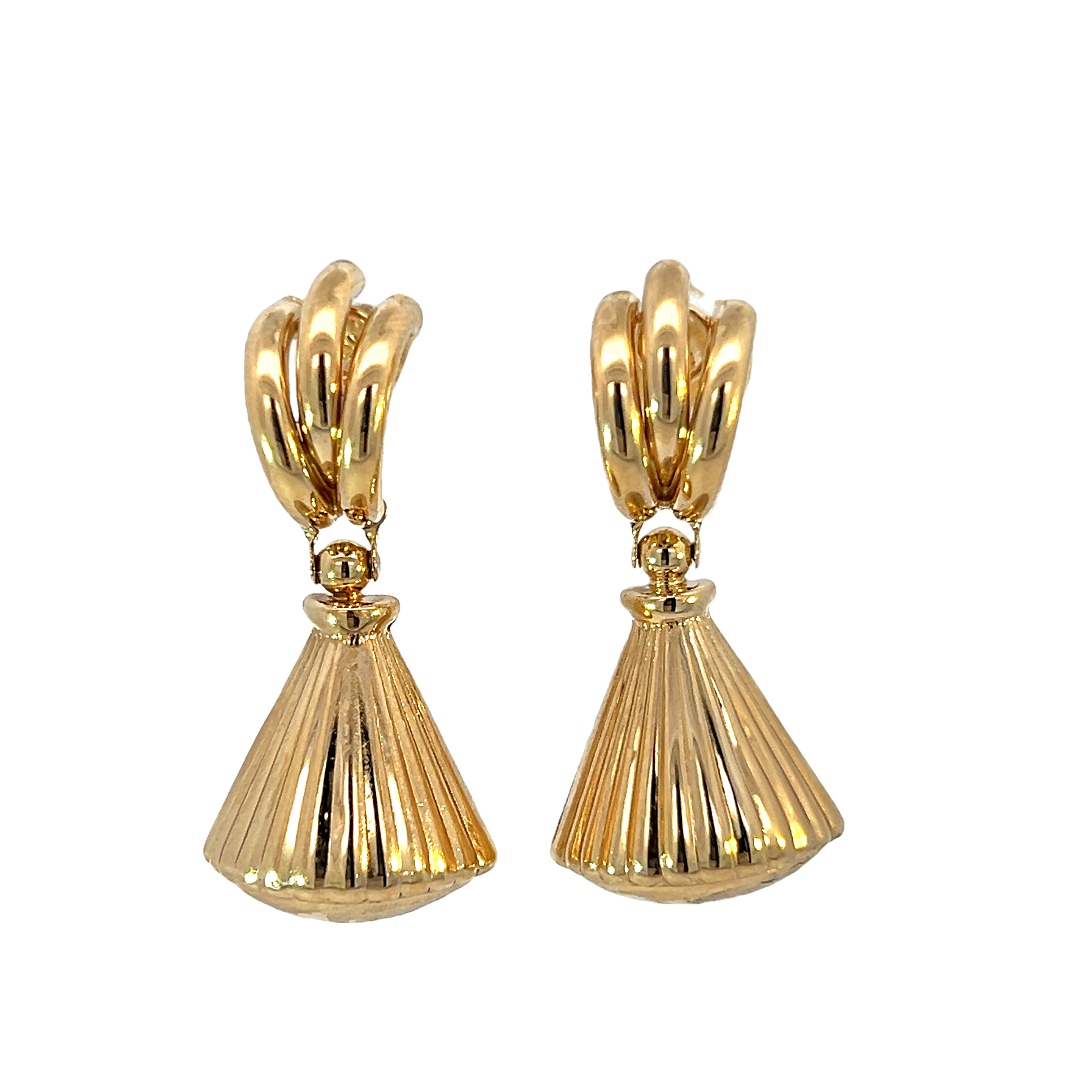 14k Yellow Gold Fluted Dangle Earrings