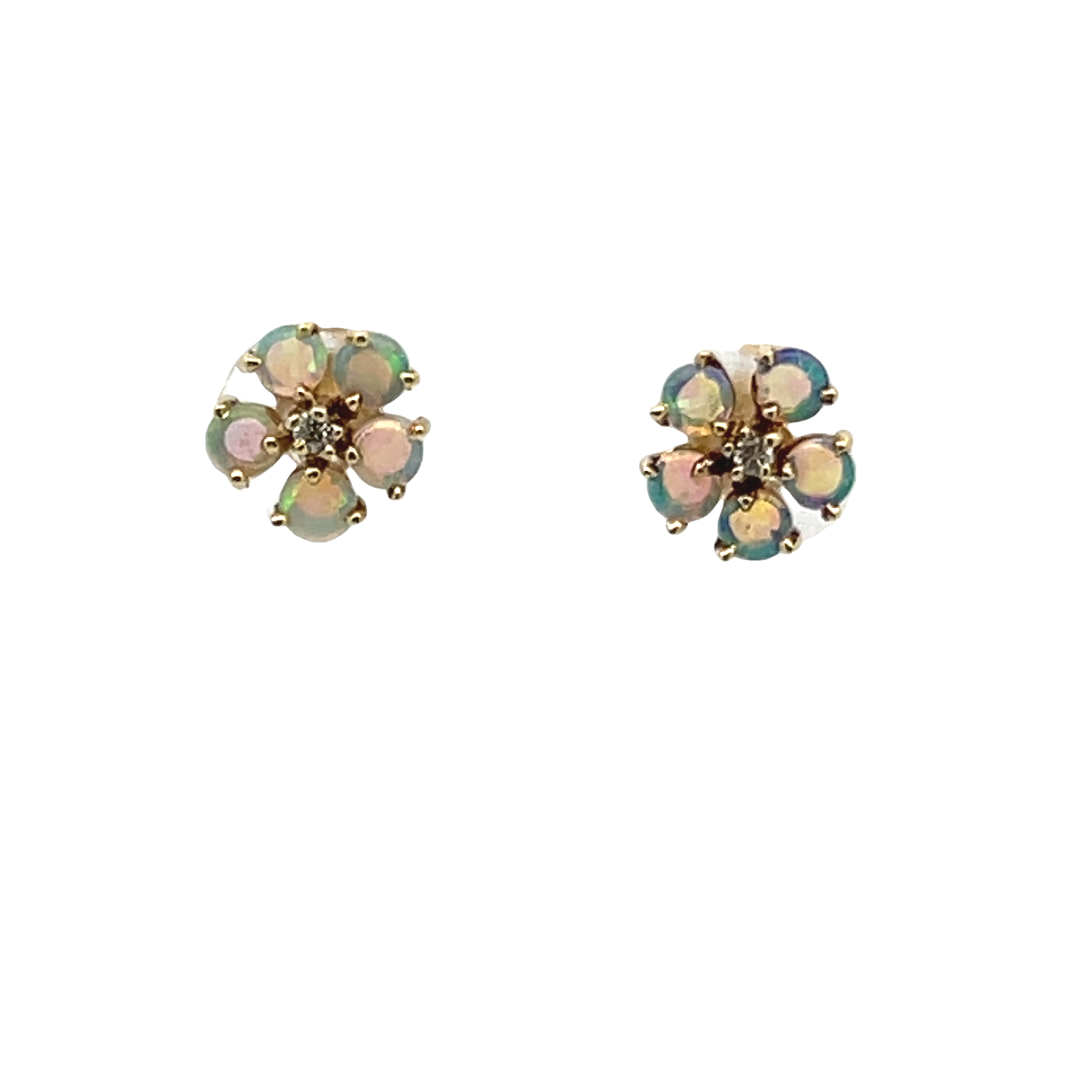 14k Yellow Gold Opal And Diamond Earrings