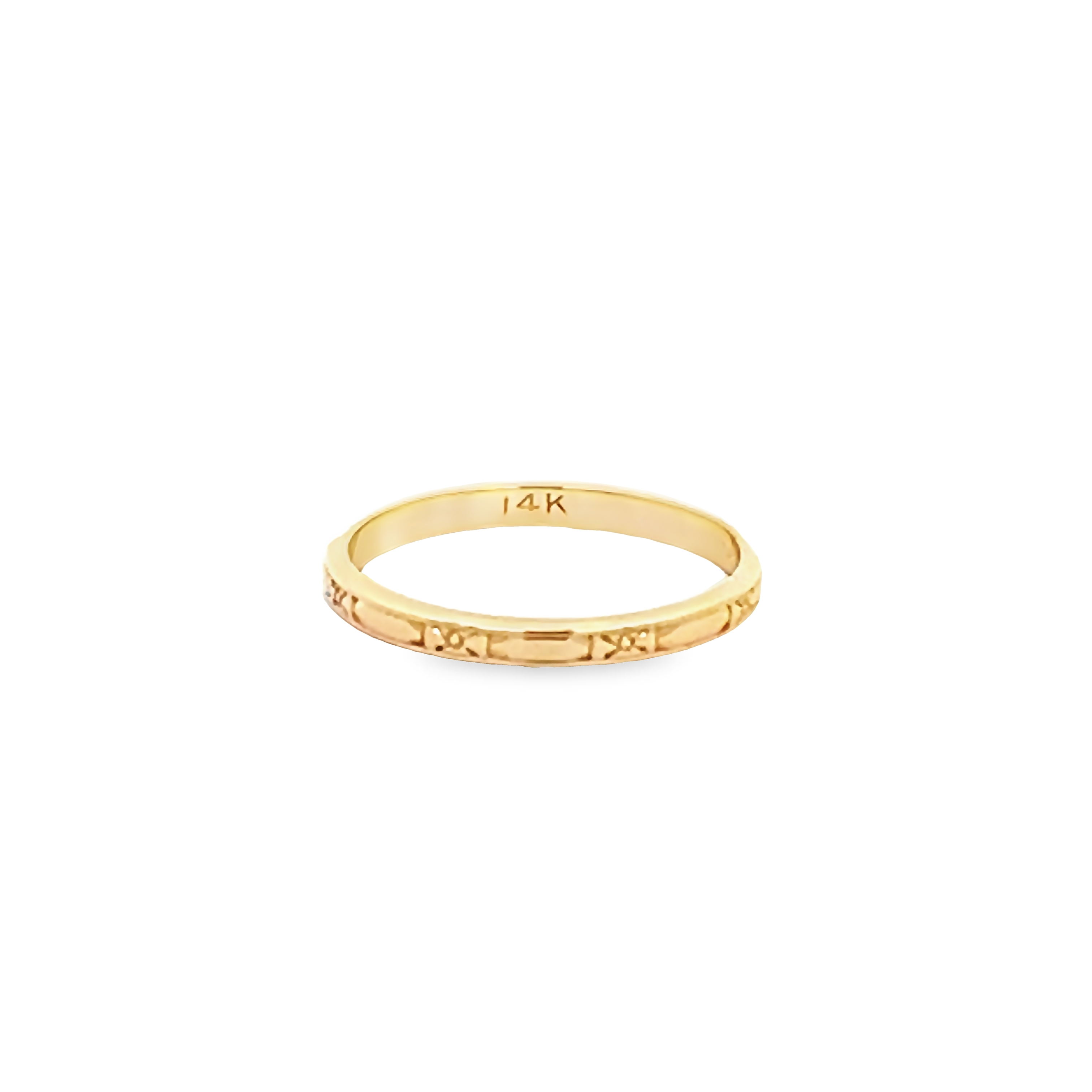 14k Yellow Gold Etched Wedding Band