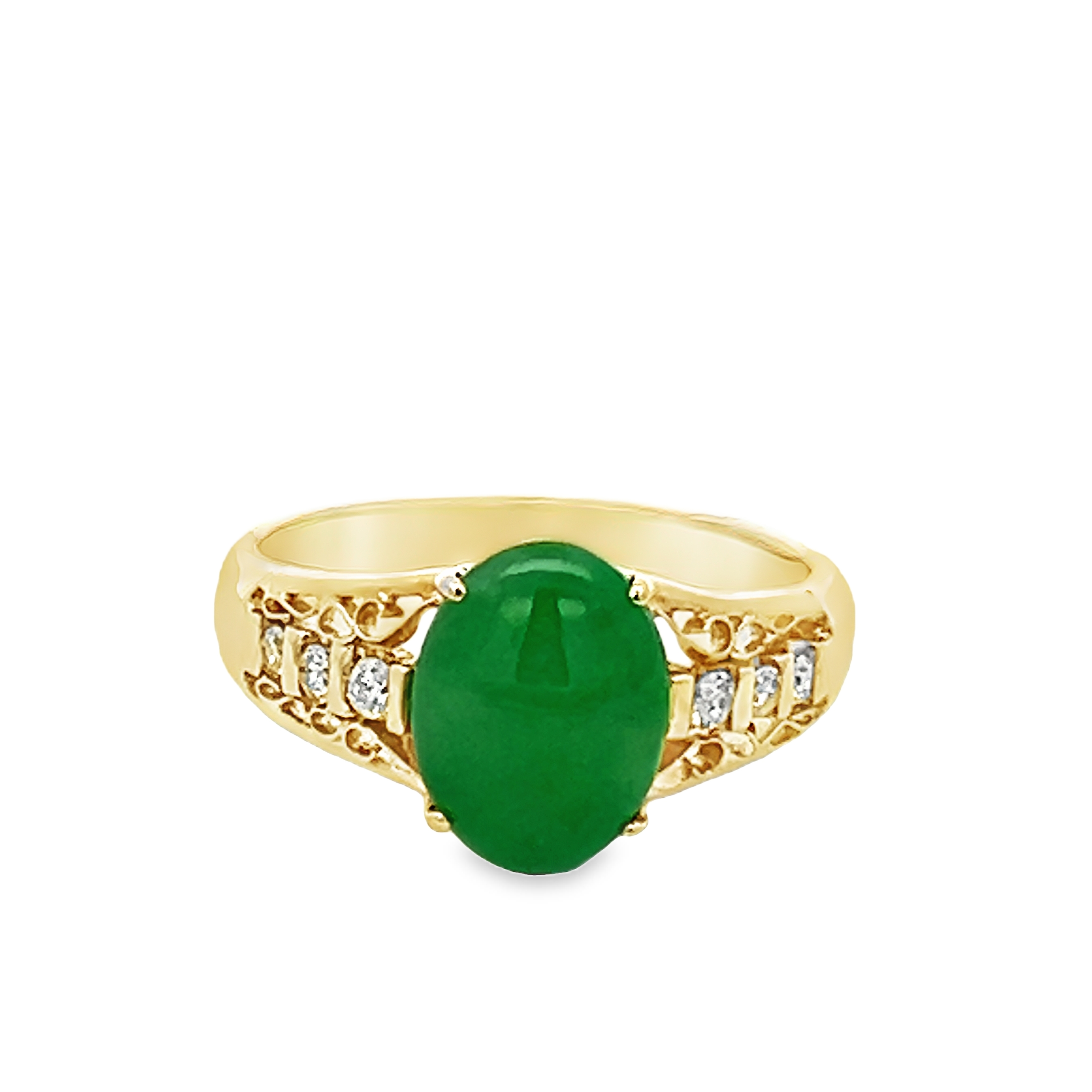 14k Yellow Gold Jadeite And Diamond Ring