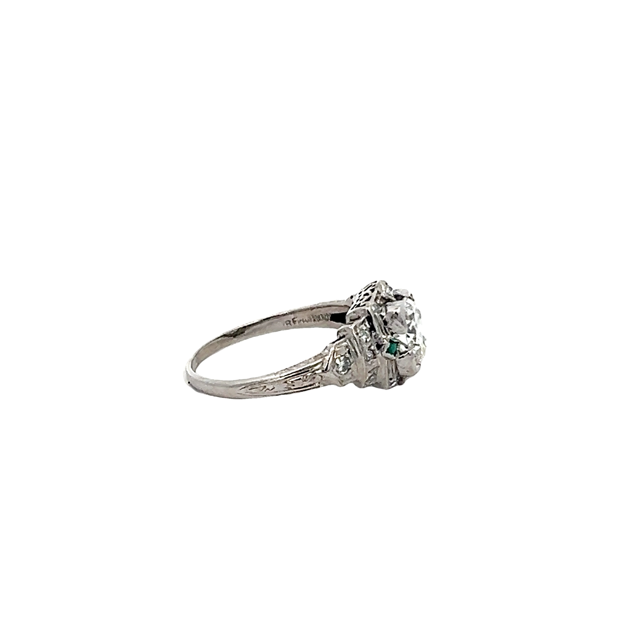 Platnium Retro Diamond And Emerald Ring