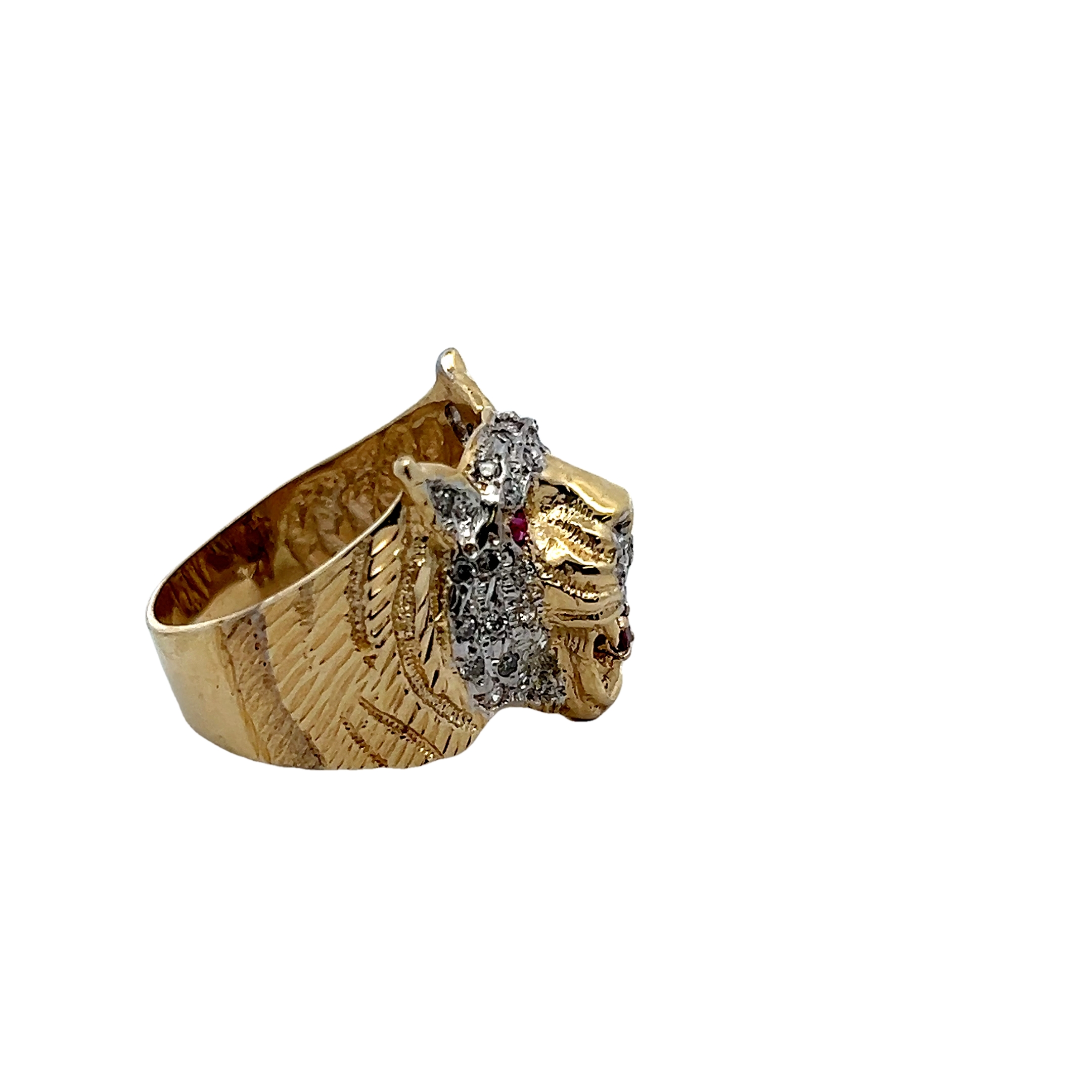 14k Yellow Gold Diamond Lions Head Ring