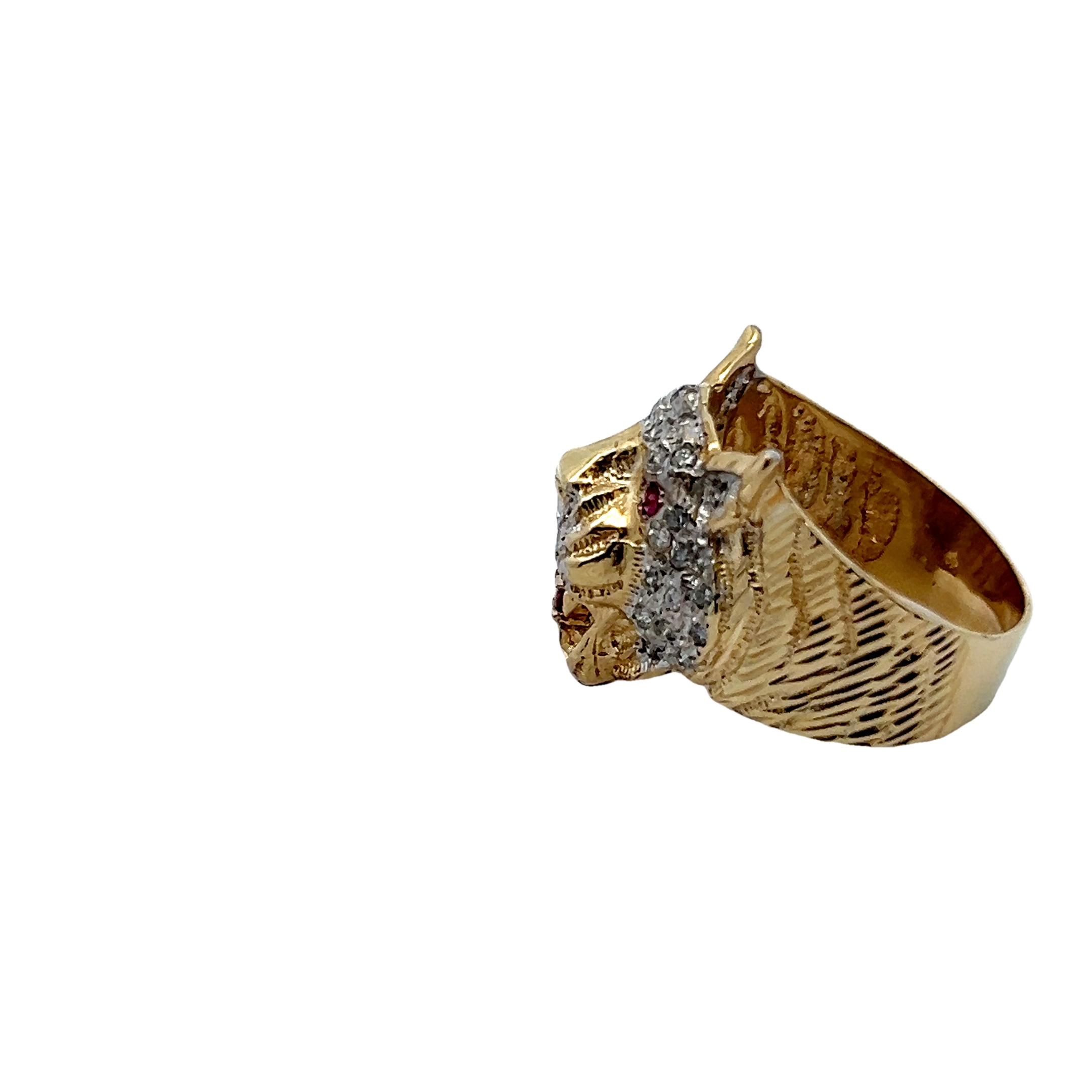 14k Yellow Gold Diamond Lions Head Ring