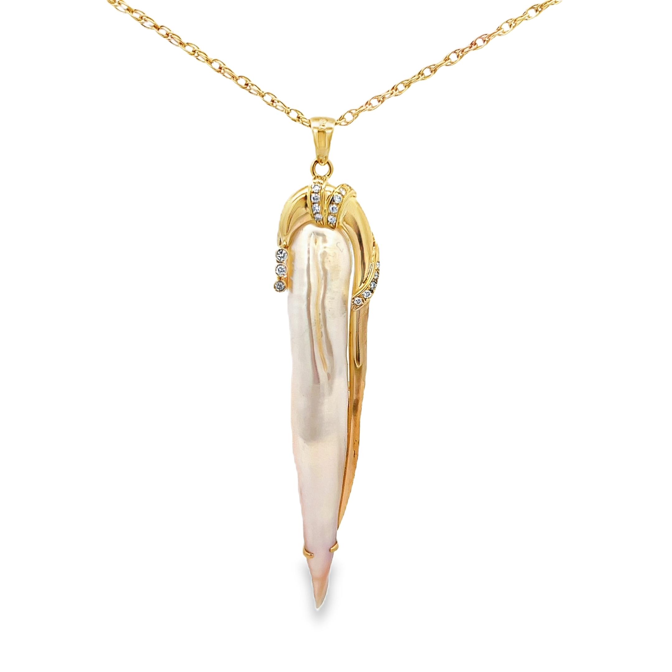 14k Yellow Gold Mother Of Pearl And Diamond Pendant