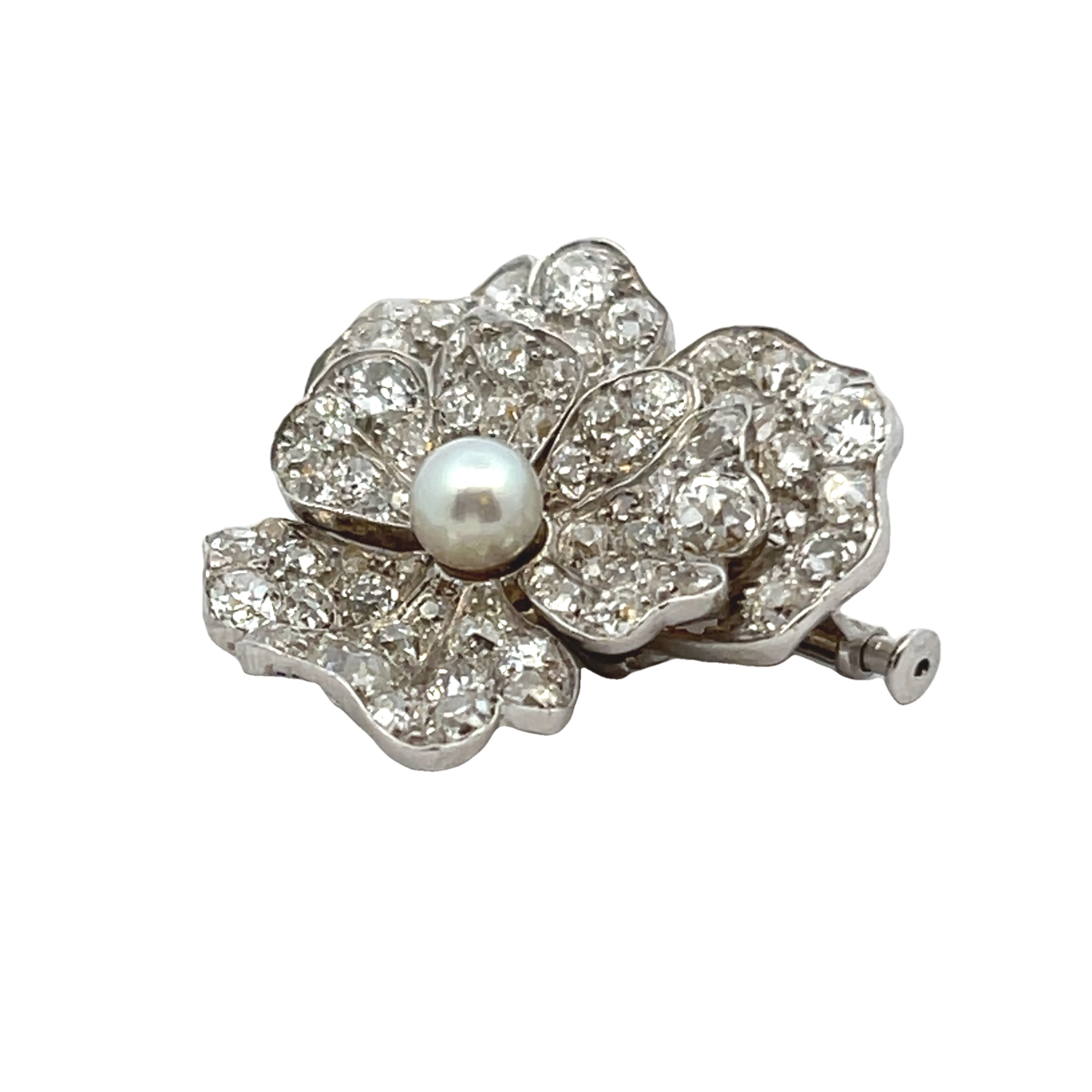 Platinum Pearl And Diamond Pin