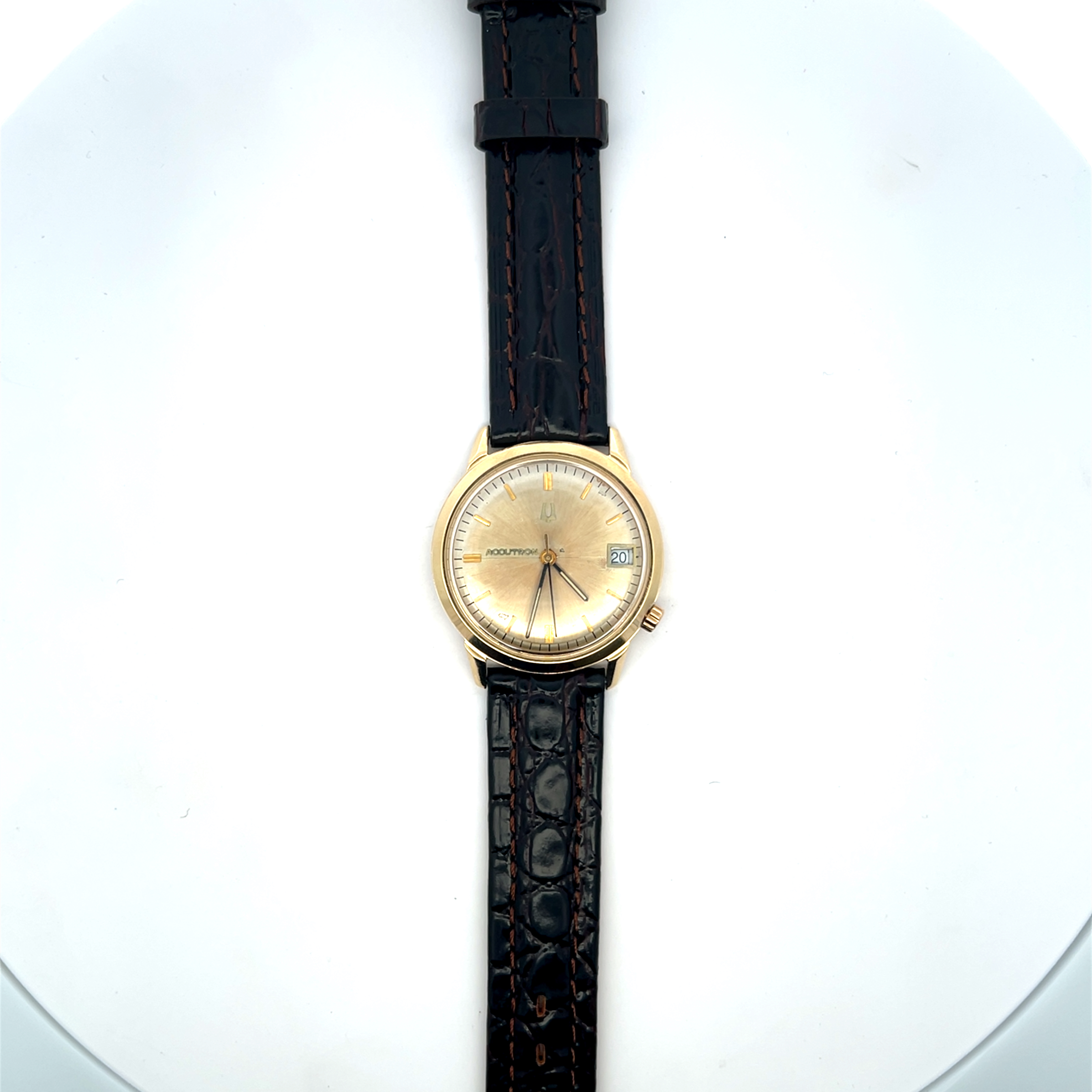 14k Yellow Gold Accutron Leather Watch