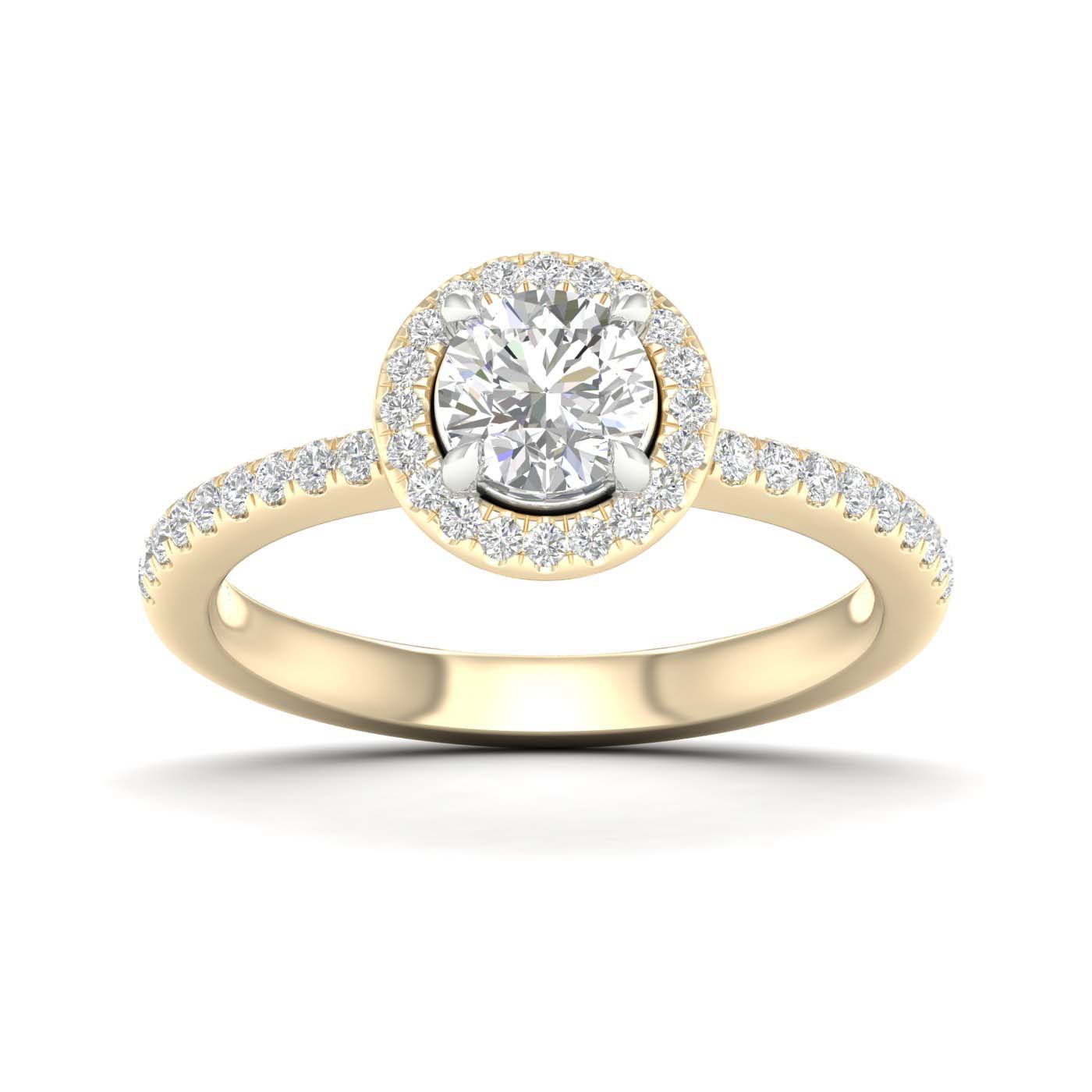 Yellow 14 Karat Halo Engagement Ring Size 7 With One 1.00ct Round G/h Vs1 Lab-grown Diamond And 40=0.26tw Round G/h Vs1 Lab-grown Diamonds