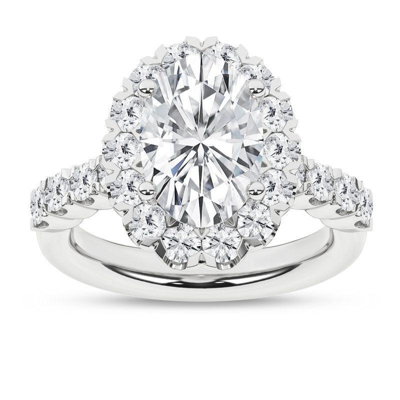 White 14 Karat Halo Engagement Ring Size 7 With One 2.01ct Oval F Vs1 Lab-grown Diamonds And 34 1.02tw Round E/f Vs1 Lab-grown Diamonds