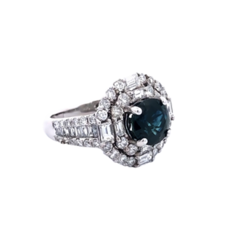 14k White Gold Blue And White Diamond Ring