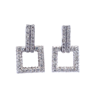 White 18 Karat Square Diamond Fashion Earrings With 76=1.52tw Round G/h Si2 Diamonds