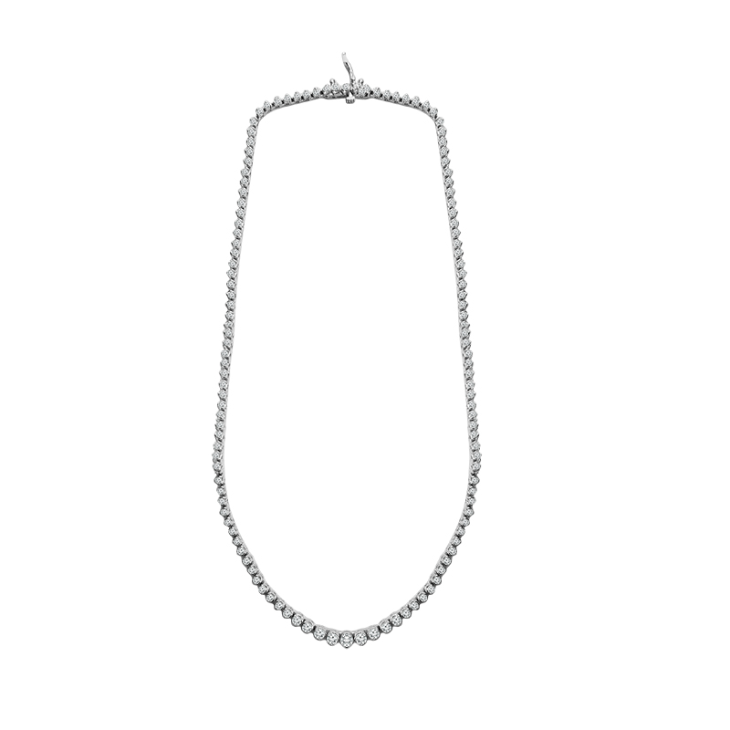 Lady's White 14 Karat Tennis Necklace Length 17 5.00tw Round H Si2 Diamonds