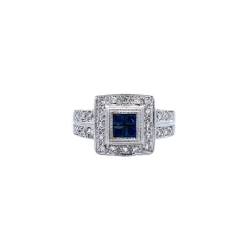 14k White Gold Diamond And Sapphire Ring