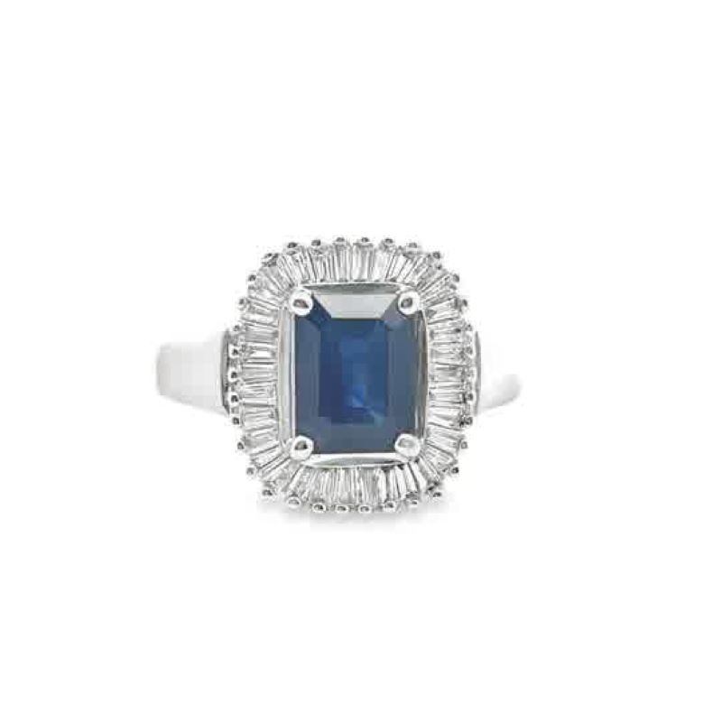 14k White Gold Diamond And Sapphire Ring