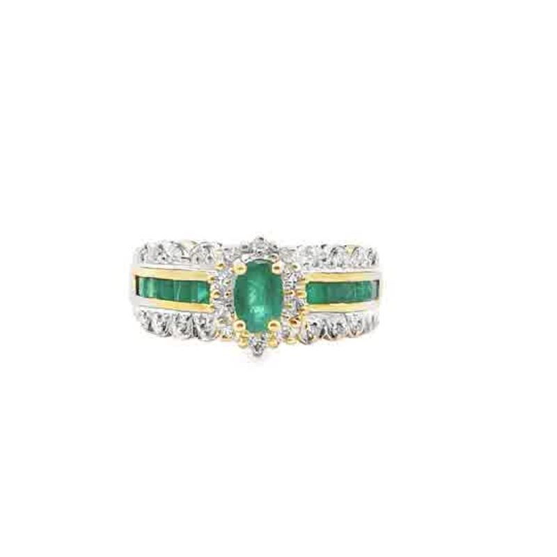 14k Yellow Gold Emerald And Diamond Ring