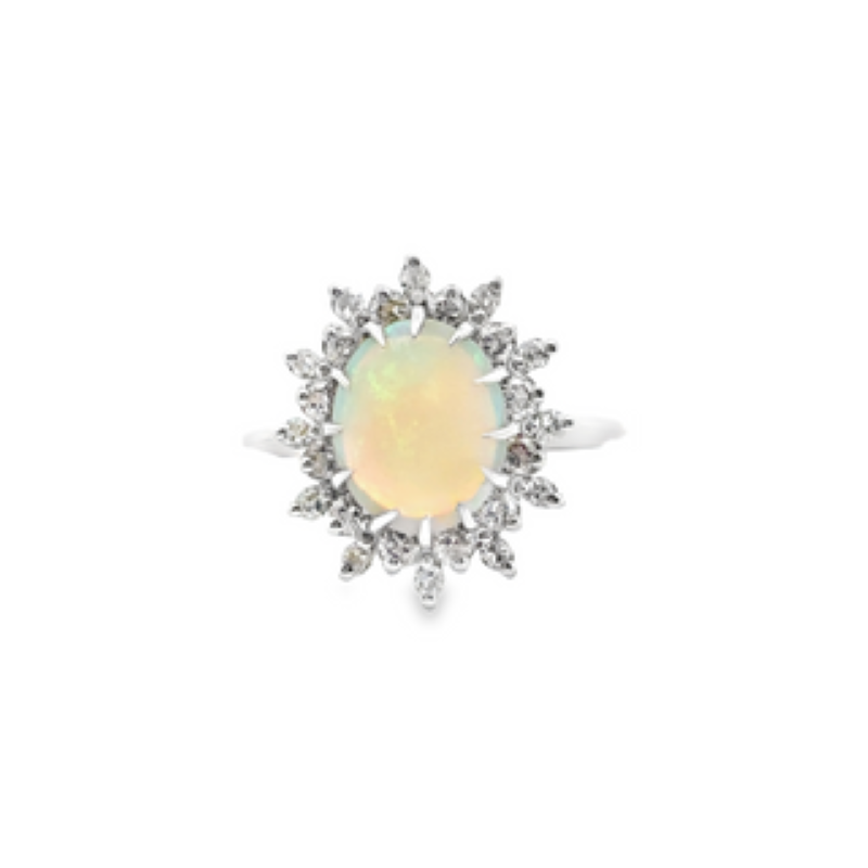 14k Diamond And Opal Ring