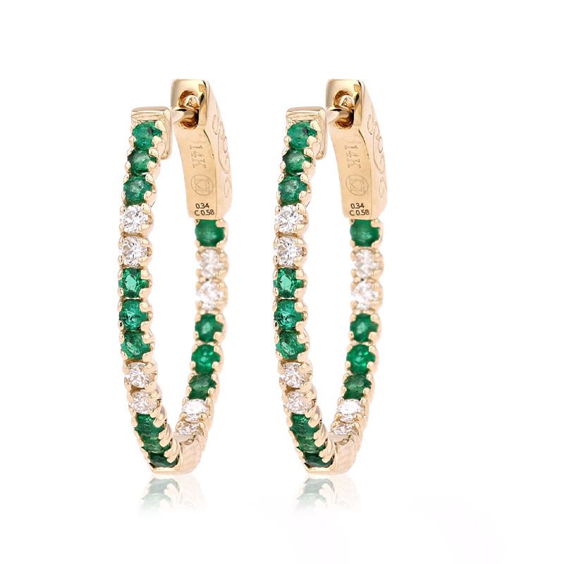 14k Emerald And Diamond Earrings