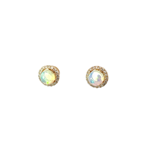 14k Yellow Gold Diamond And Opal Earrings