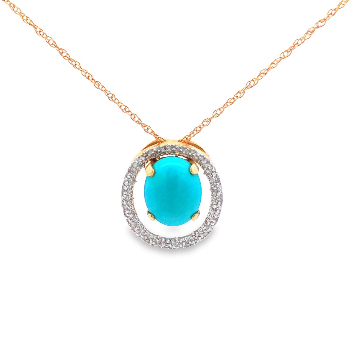 14k Yellow Gold Diamond And Turquoise Pendant