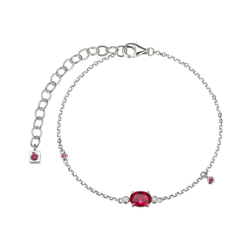 White Sterling Silver Created Ruby & Lab Diamond Bracelet