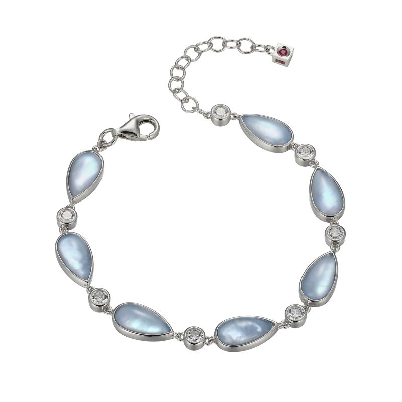 Sterling Silver Blue Topaz & Mother Of Pearl Bracelet