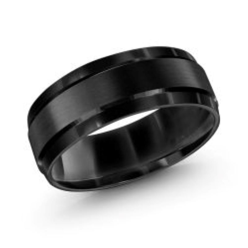 8mm Black Satin Polished Cobalt Step Edge Wedding Band Size 9