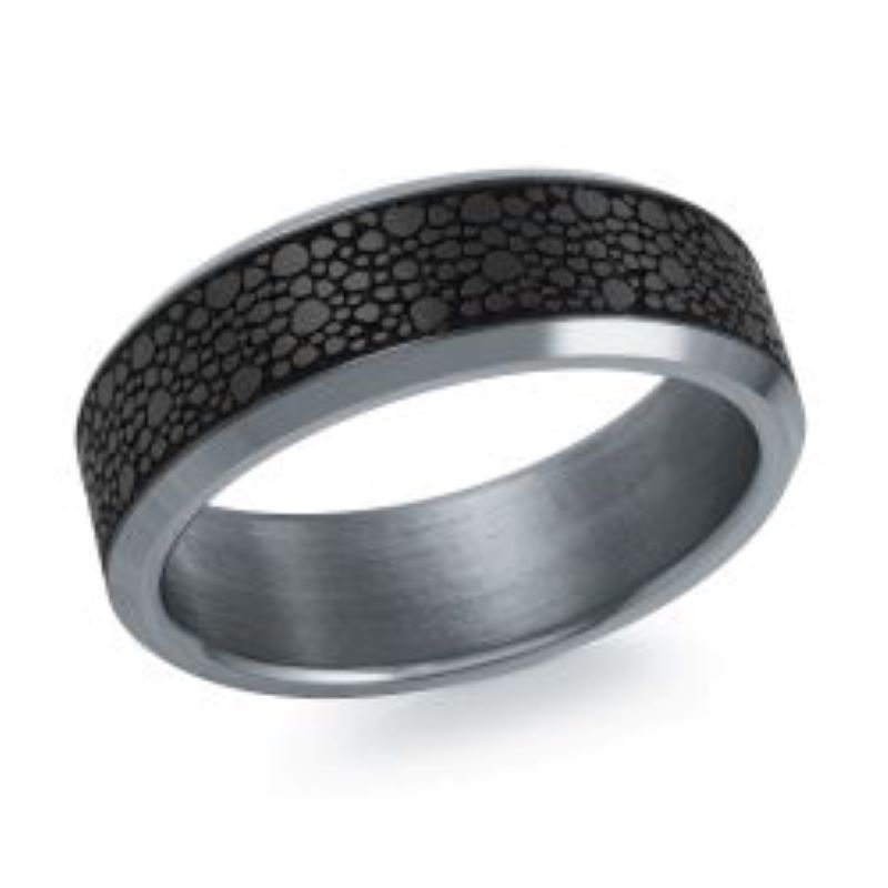 7mm Carbon Fiber Tantalum Spotted Wedding Band Size 10